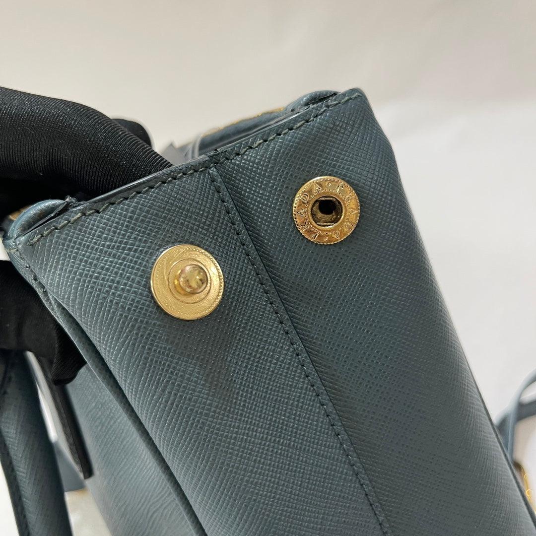 Prada Galleria Saffiano Leather Mini Grey Blue Handbag with Strap For Sale 3