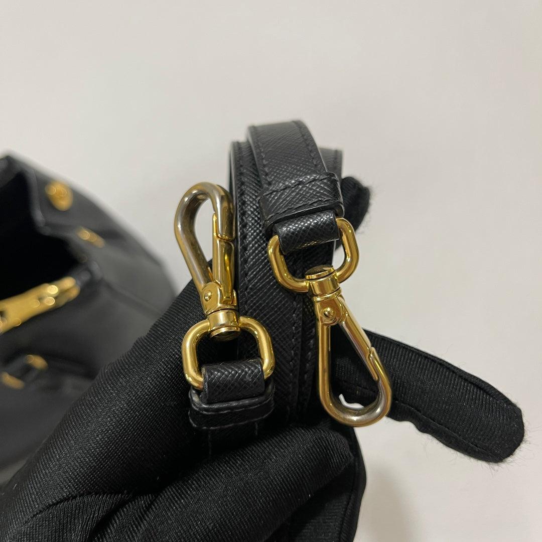 Prada Galleria Saffiano Leather Small Black Handbag with Strap For Sale 12