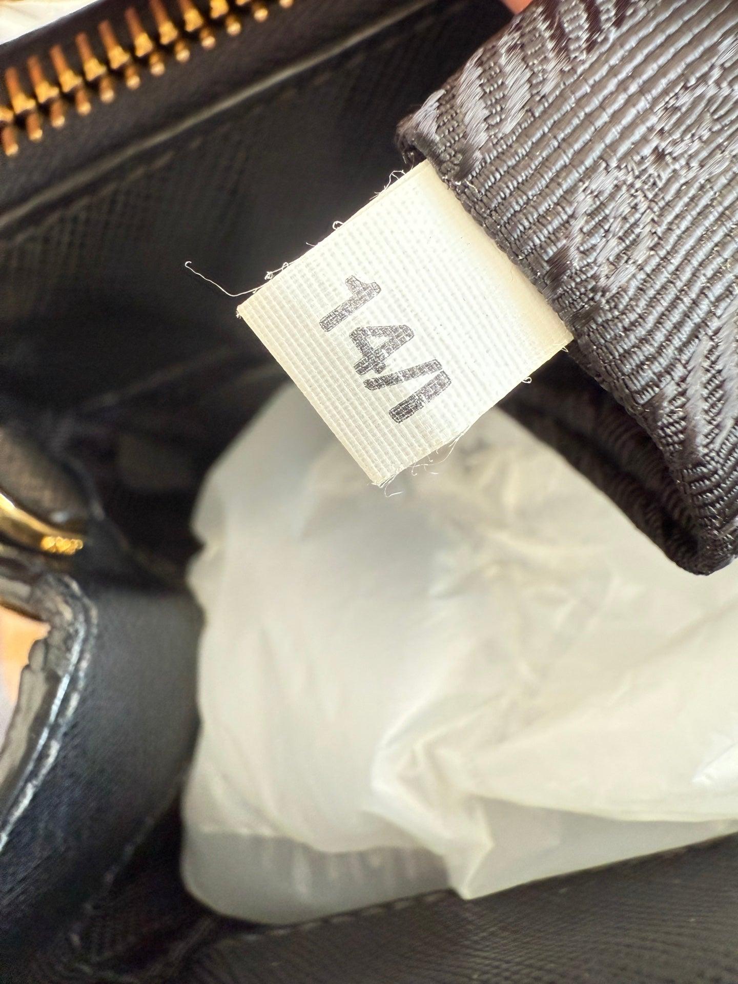 Prada Galleria Saffiano Leather Small Black Handbag with Strap For Sale 13