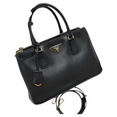 Prada Galleria Saffiano Leather Small Black Handbag with Strap