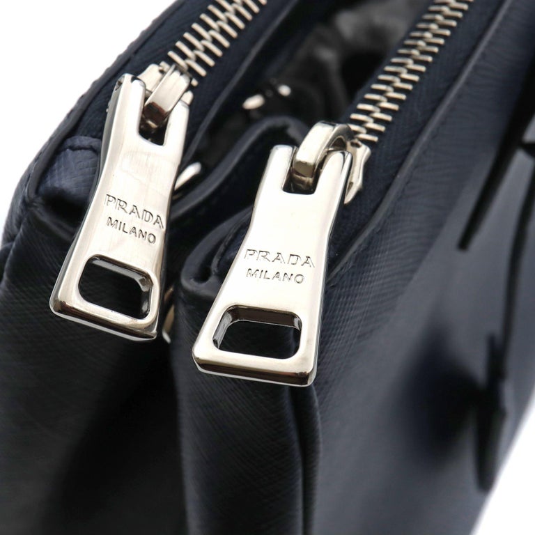 PRADA 1BA274 Galleria Baltico Navy Saffiano Leather Medium Double