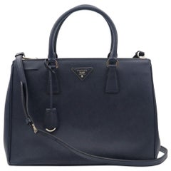 Prada Galleria Saffiano Lux Baltico Tragetasche aus Leder mit silberner Hardware Medium