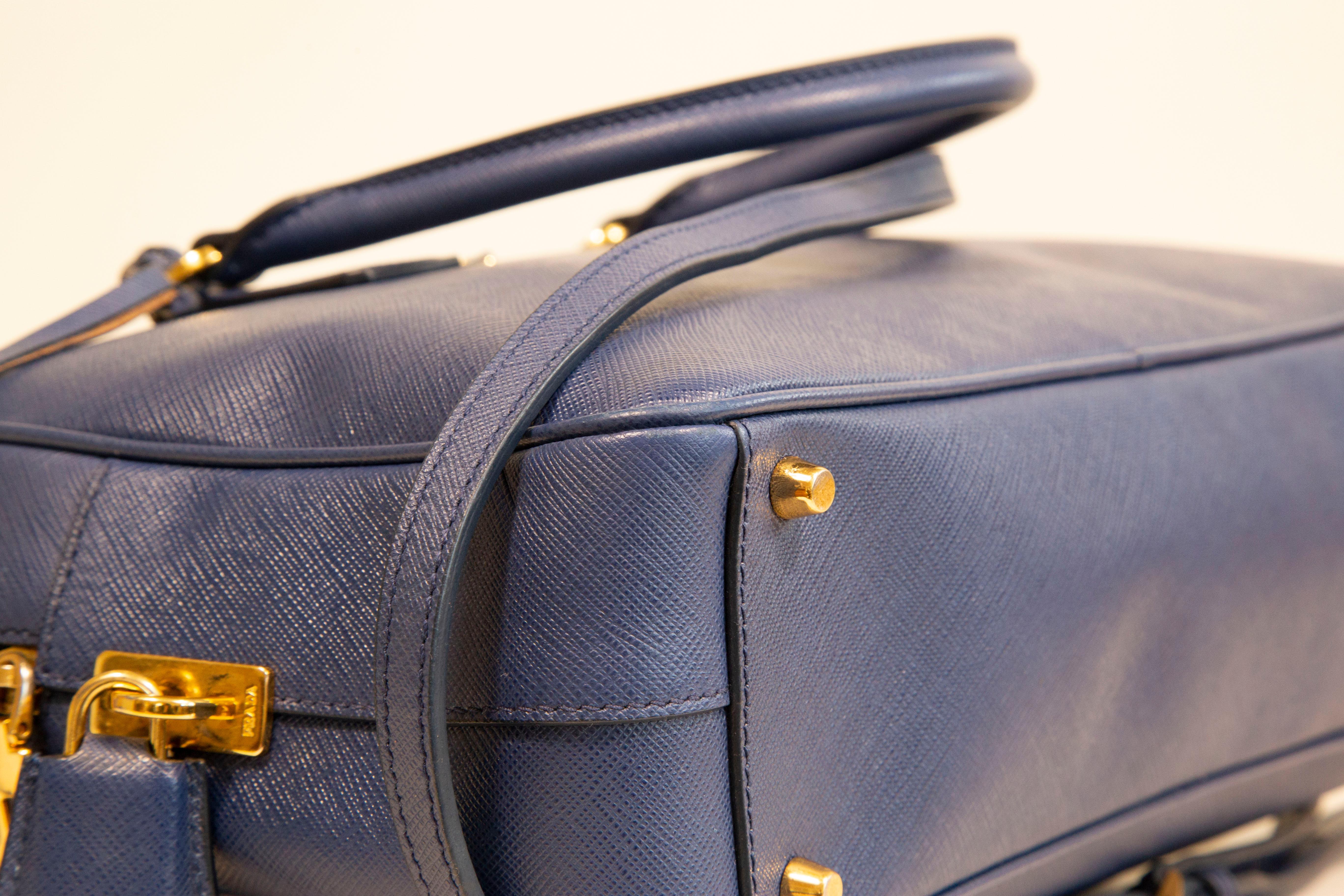  Prada Galleria Two Way Bag in Blue Saffiano Leather 6