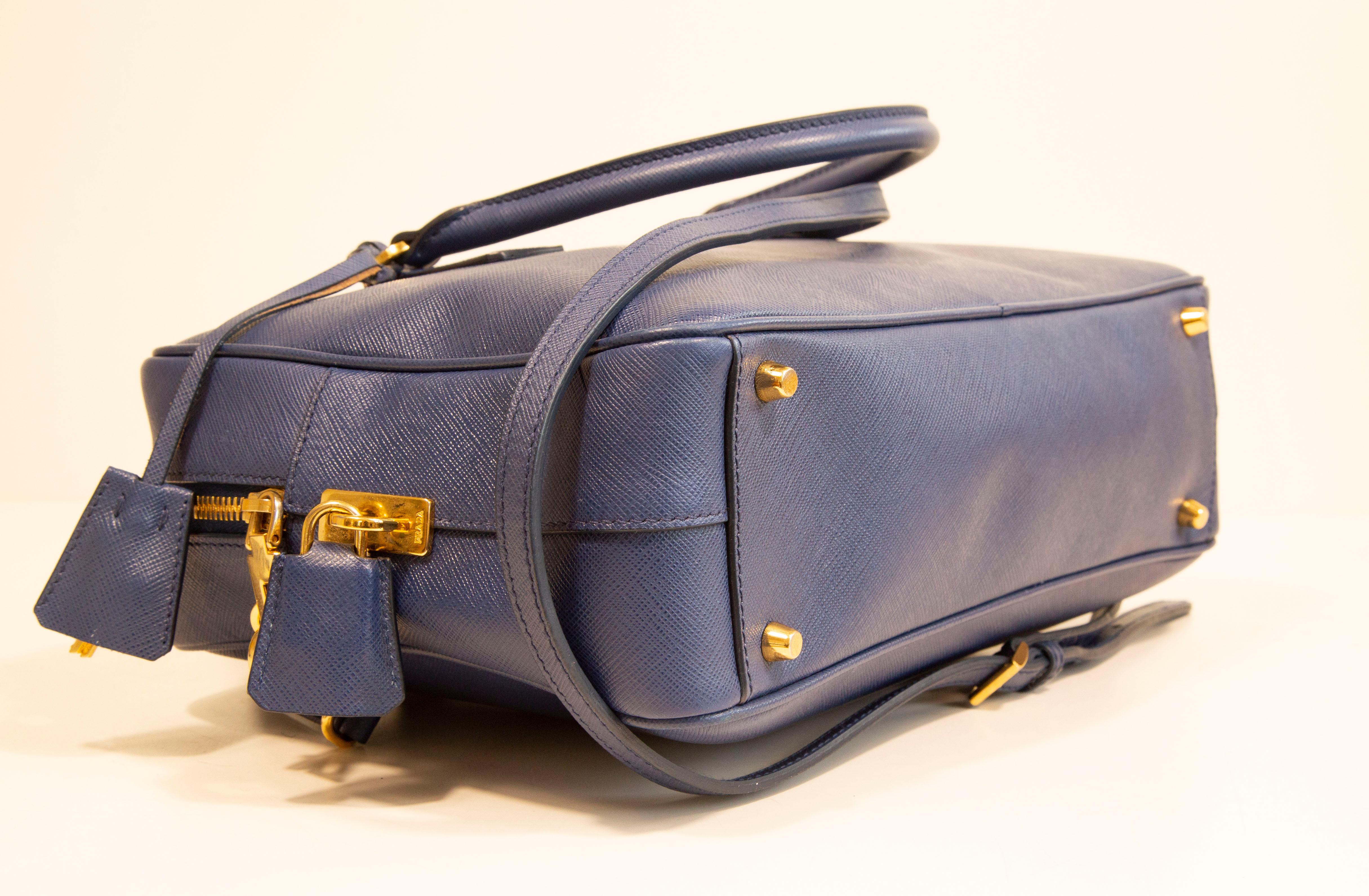  Prada Galleria Two Way Bag in Blue Saffiano Leather 7