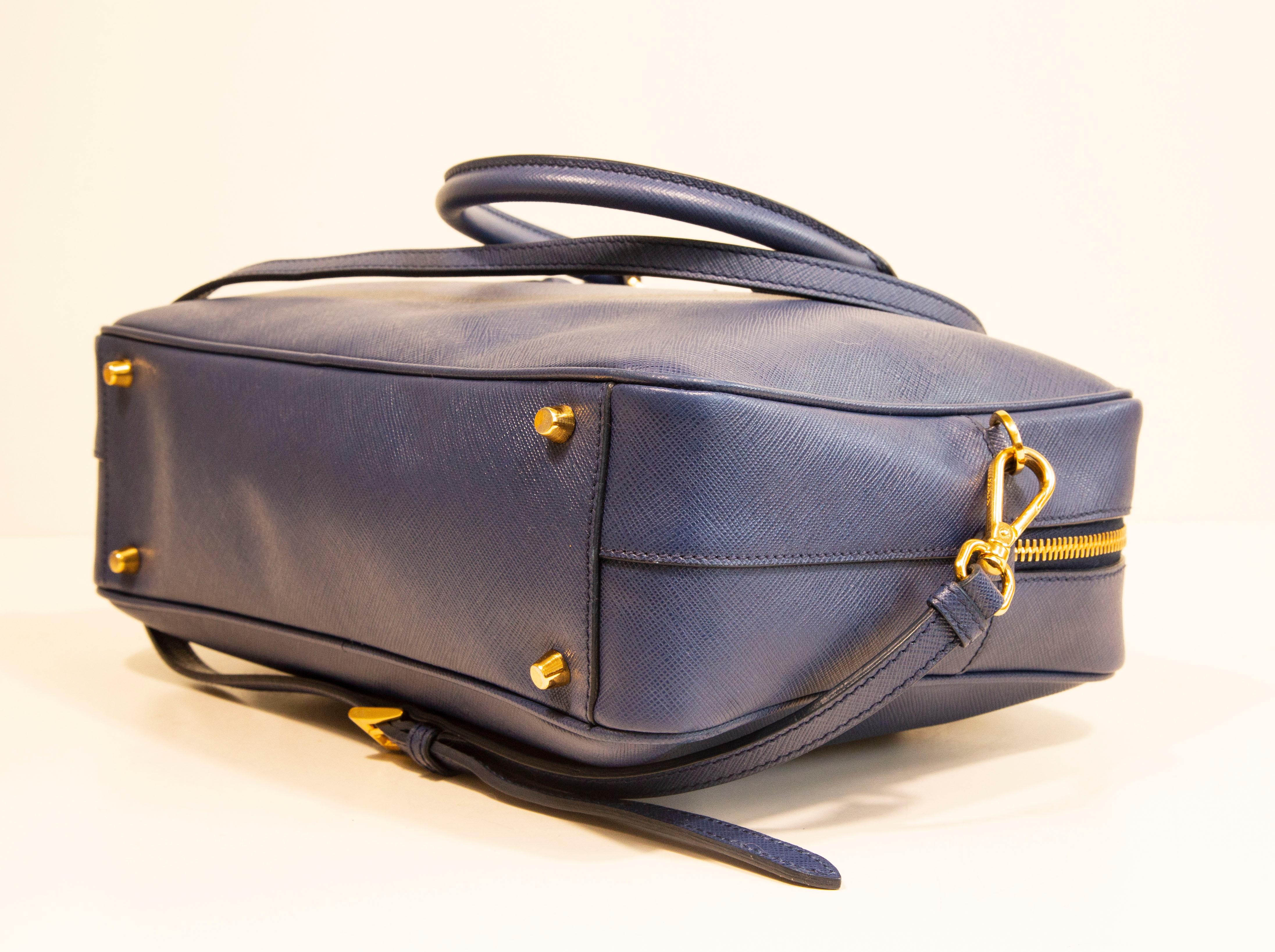  Prada Galleria Two Way Bag in Blue Saffiano Leather 8