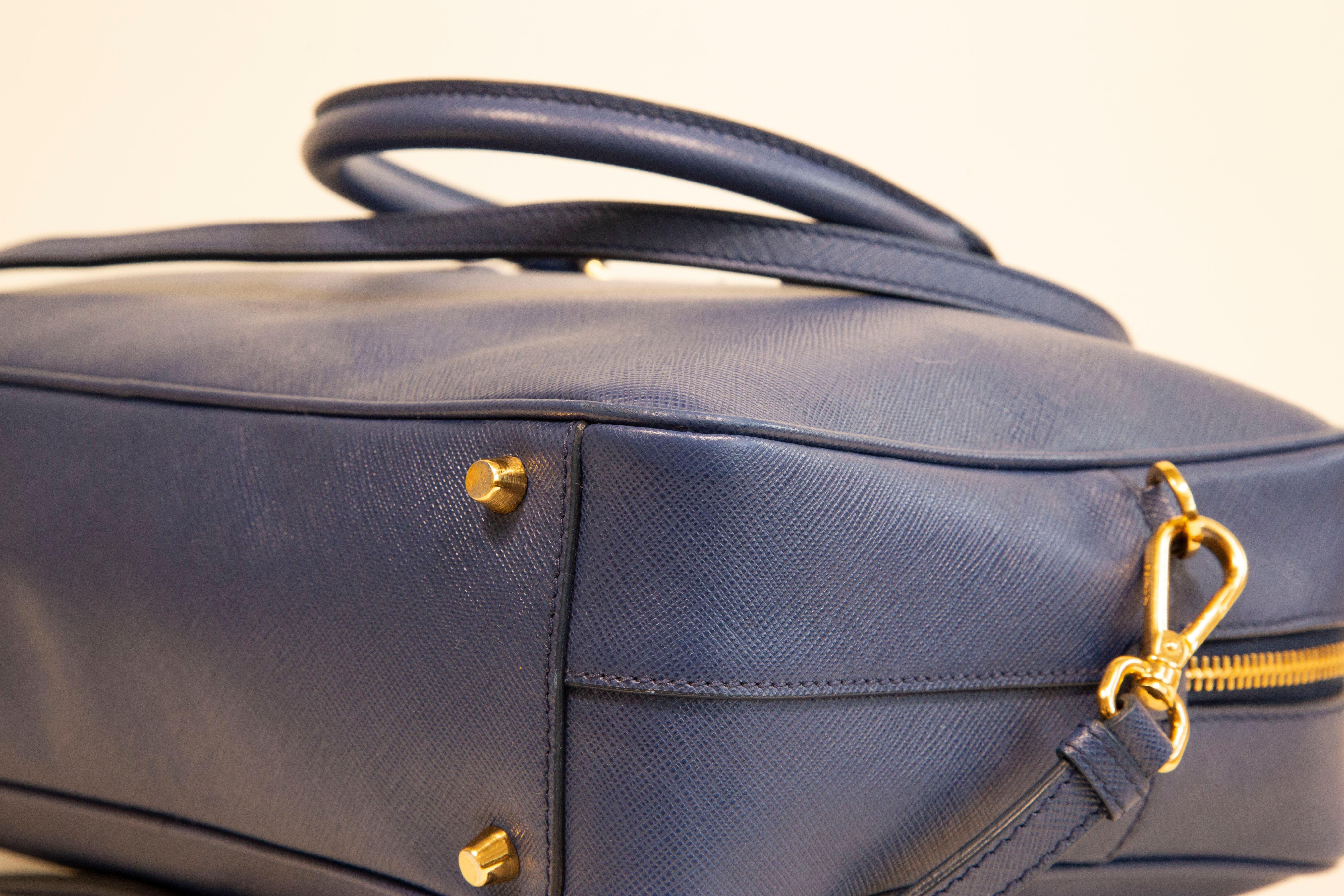  Prada Galleria Two Way Bag in Blue Saffiano Leather 9