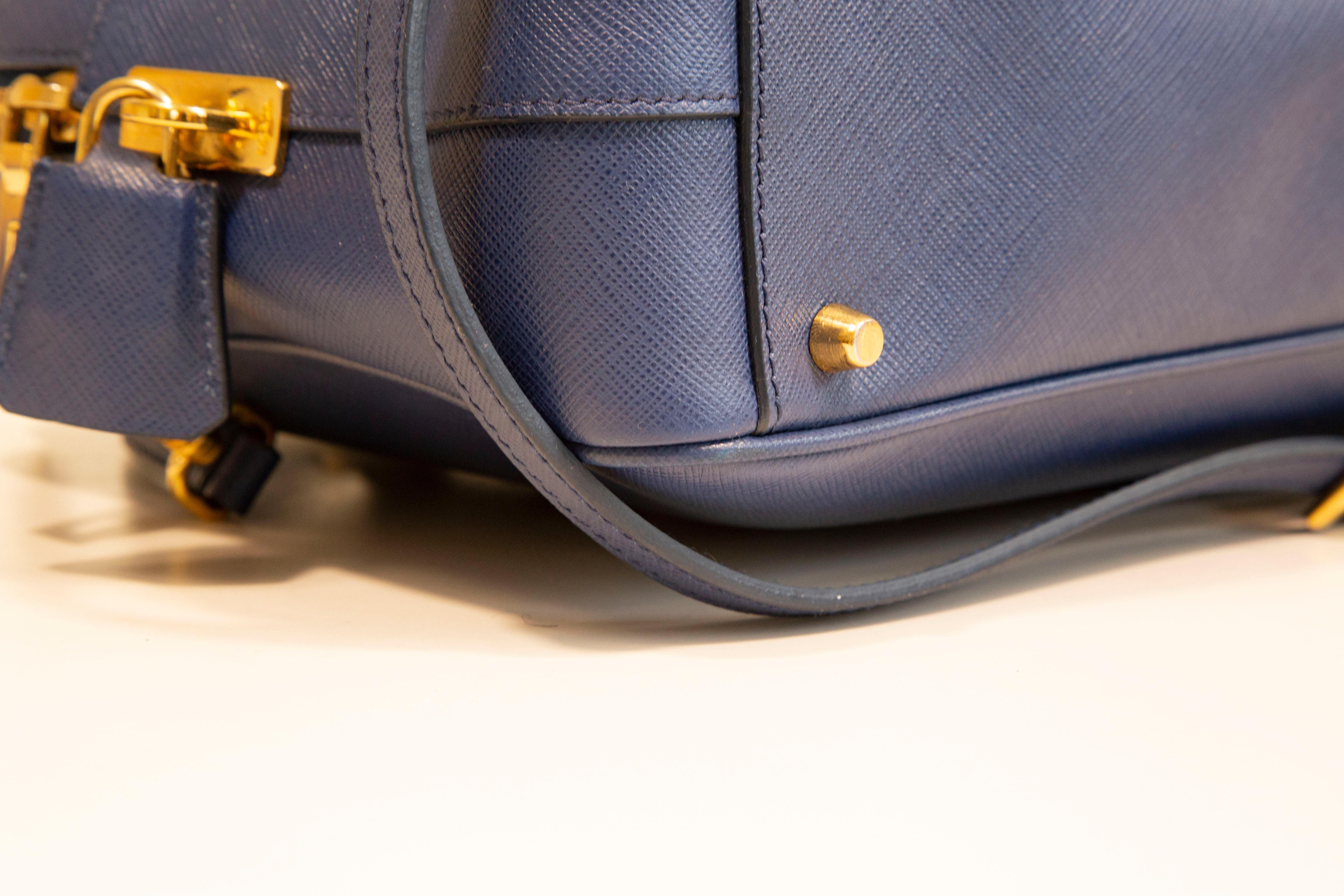  Prada Galleria Two Way Bag in Blue Saffiano Leather 10