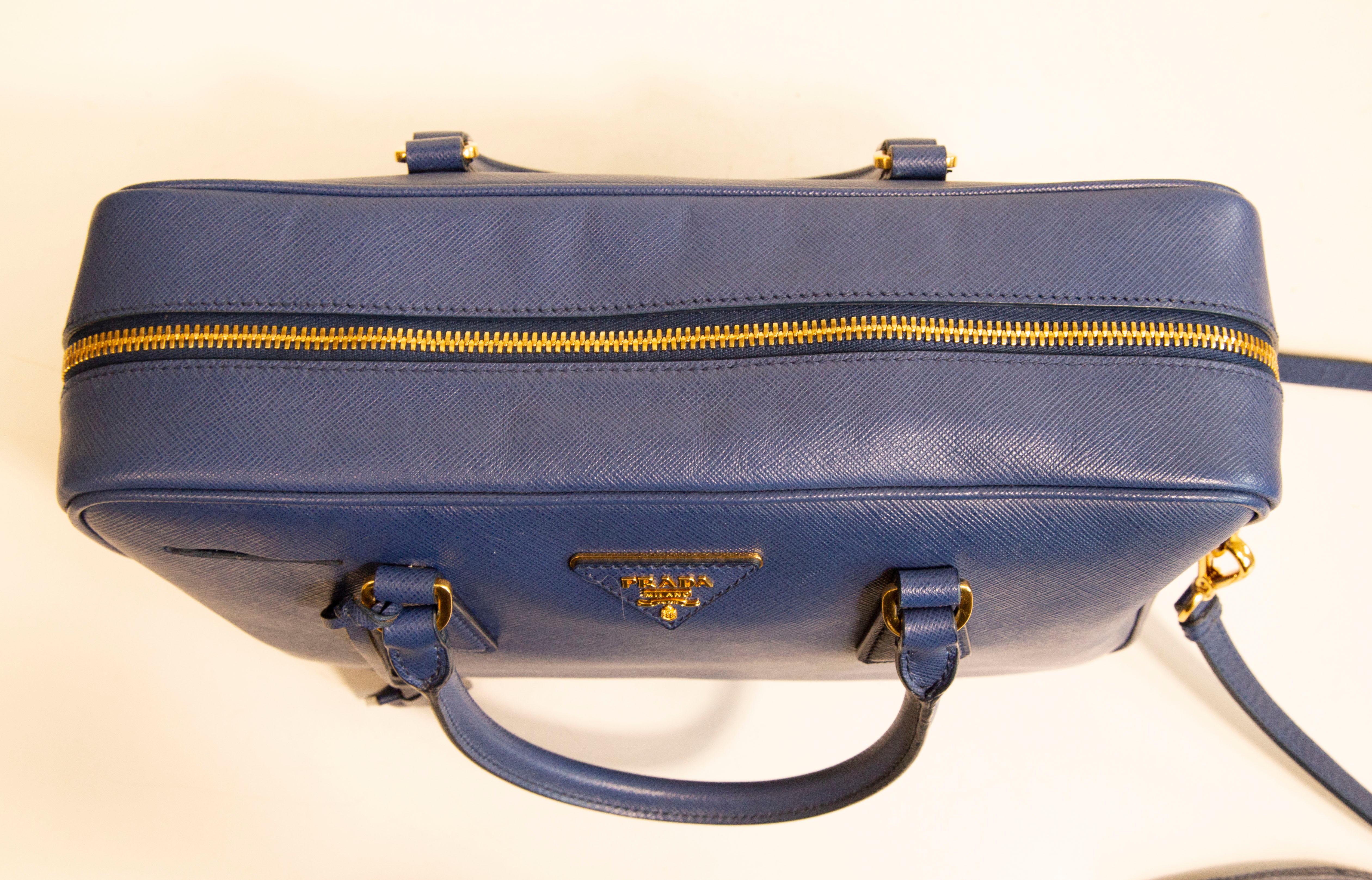  Prada Galleria Two Way Bag in Blue Saffiano Leather 11