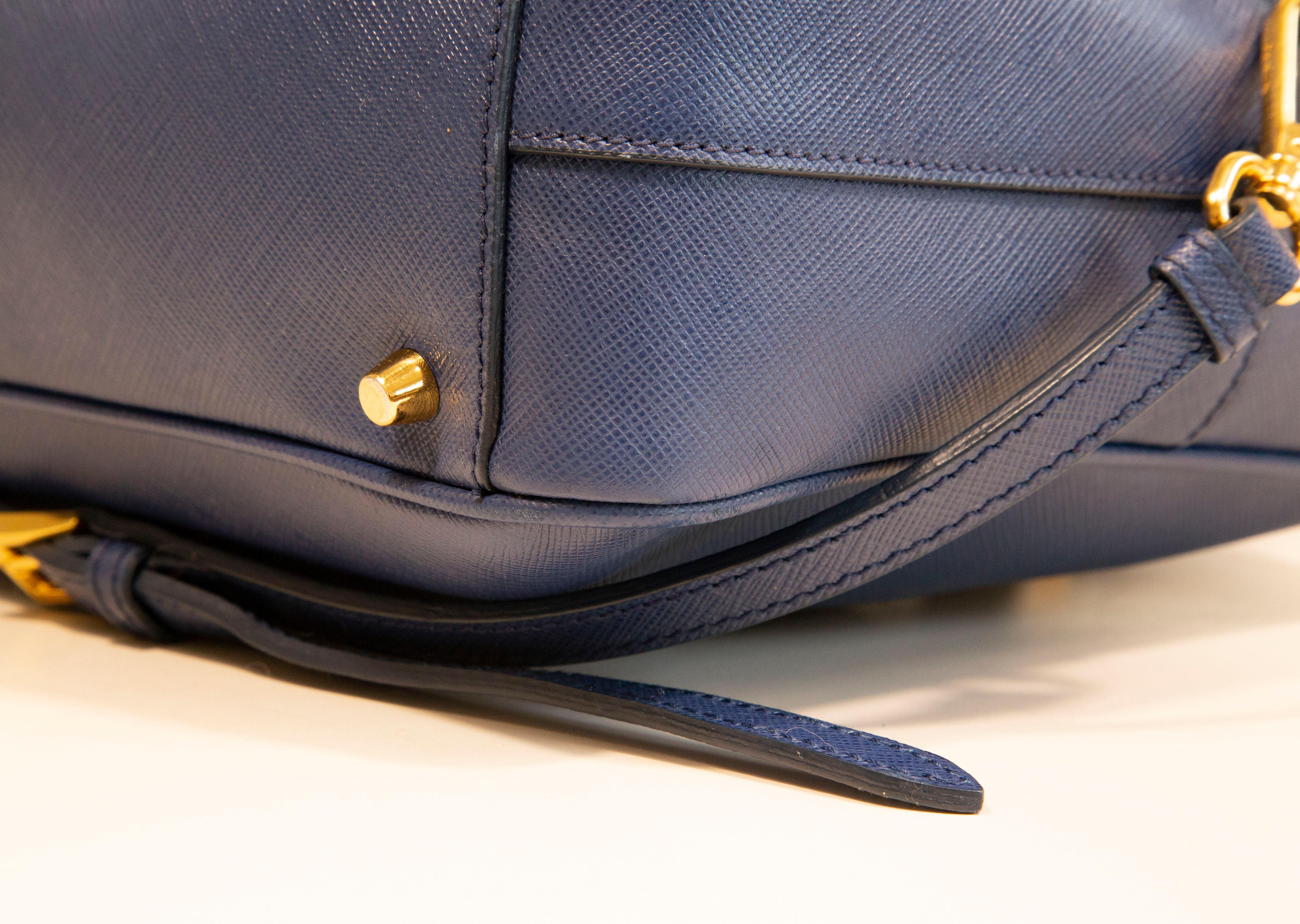  Prada Galleria Two Way Bag in Blue Saffiano Leather 12