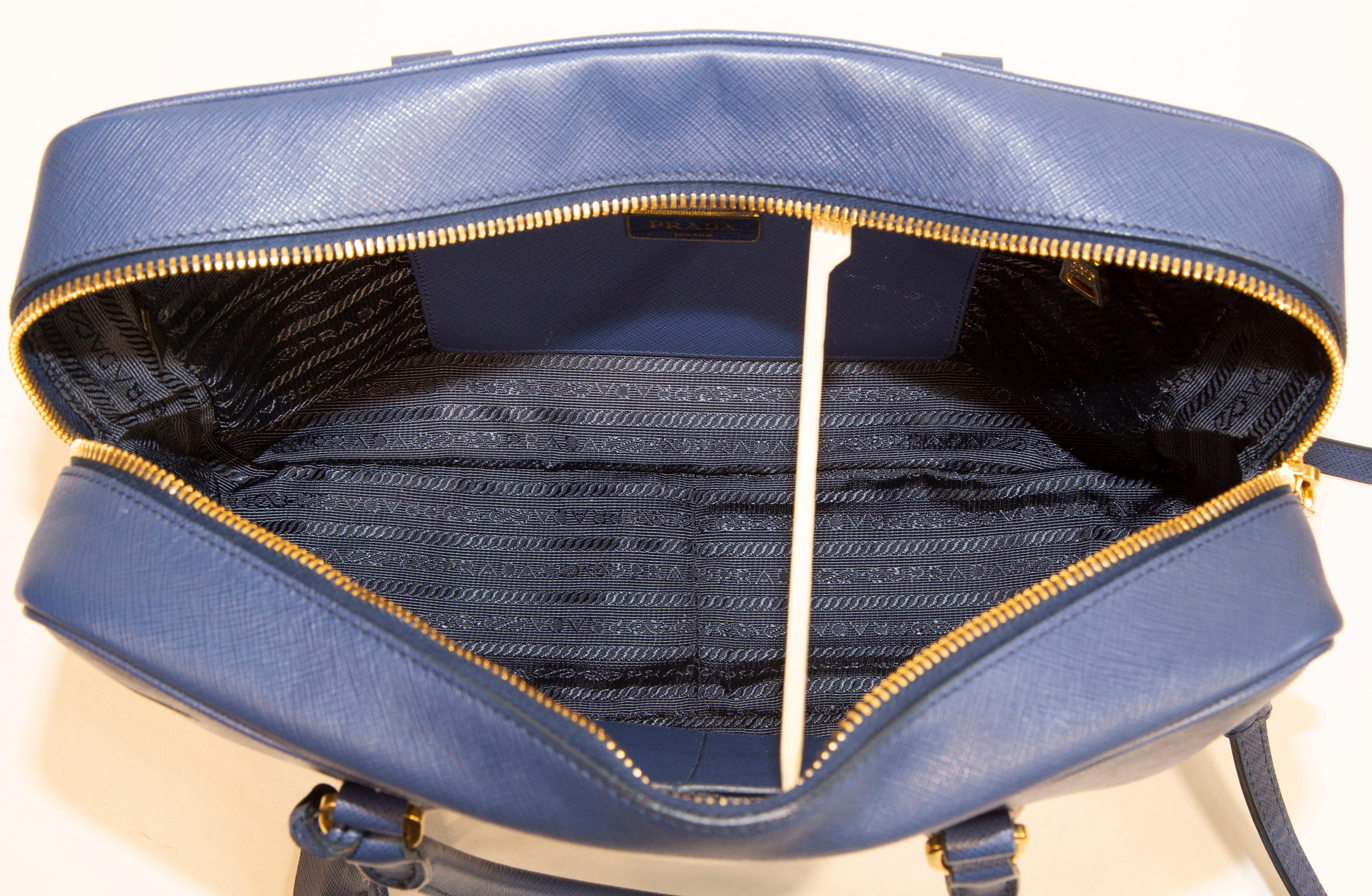  Prada Galleria Two Way Bag in Blue Saffiano Leather 13