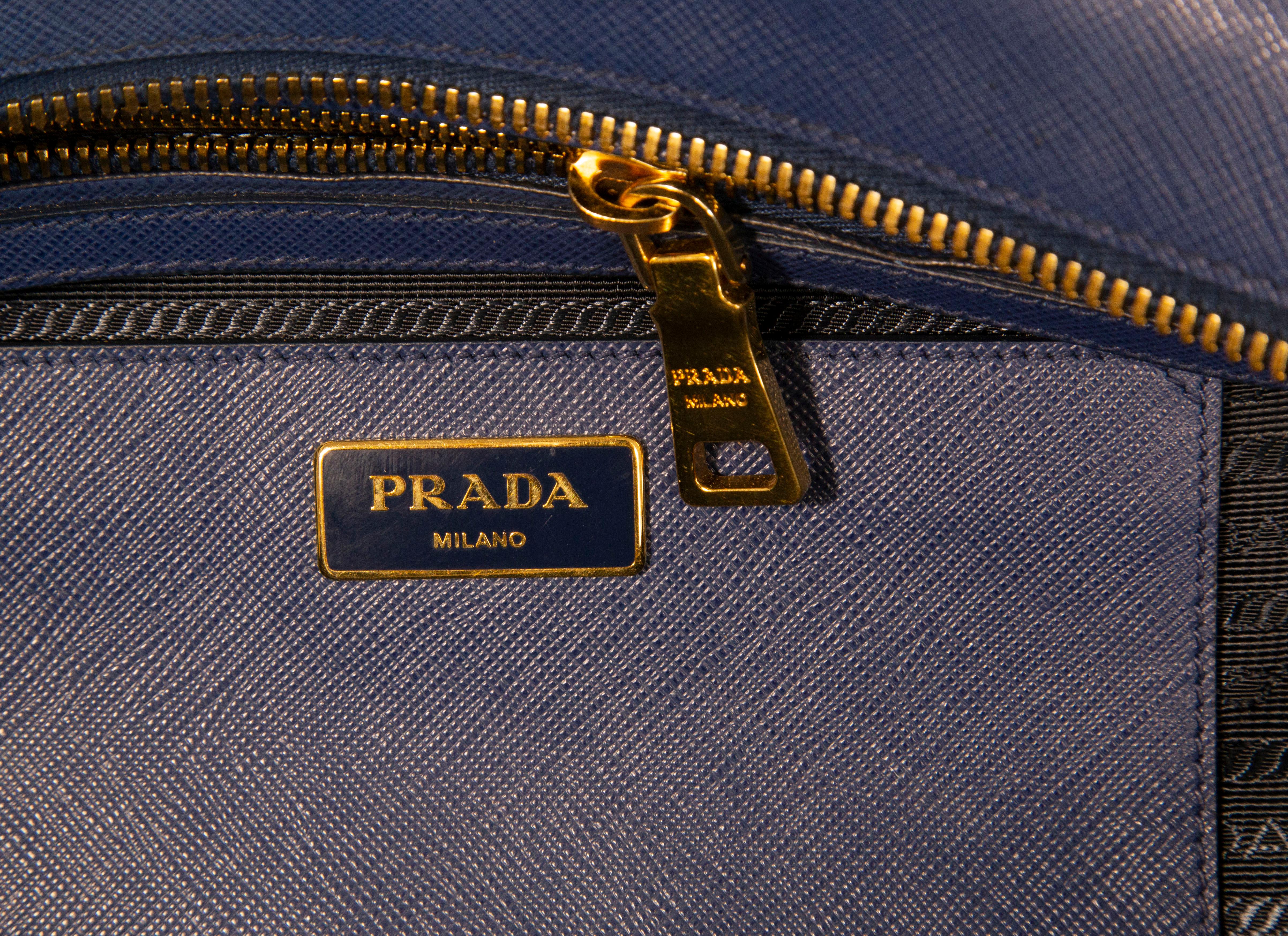  Prada Galleria Two Way Bag in Blue Saffiano Leather 14