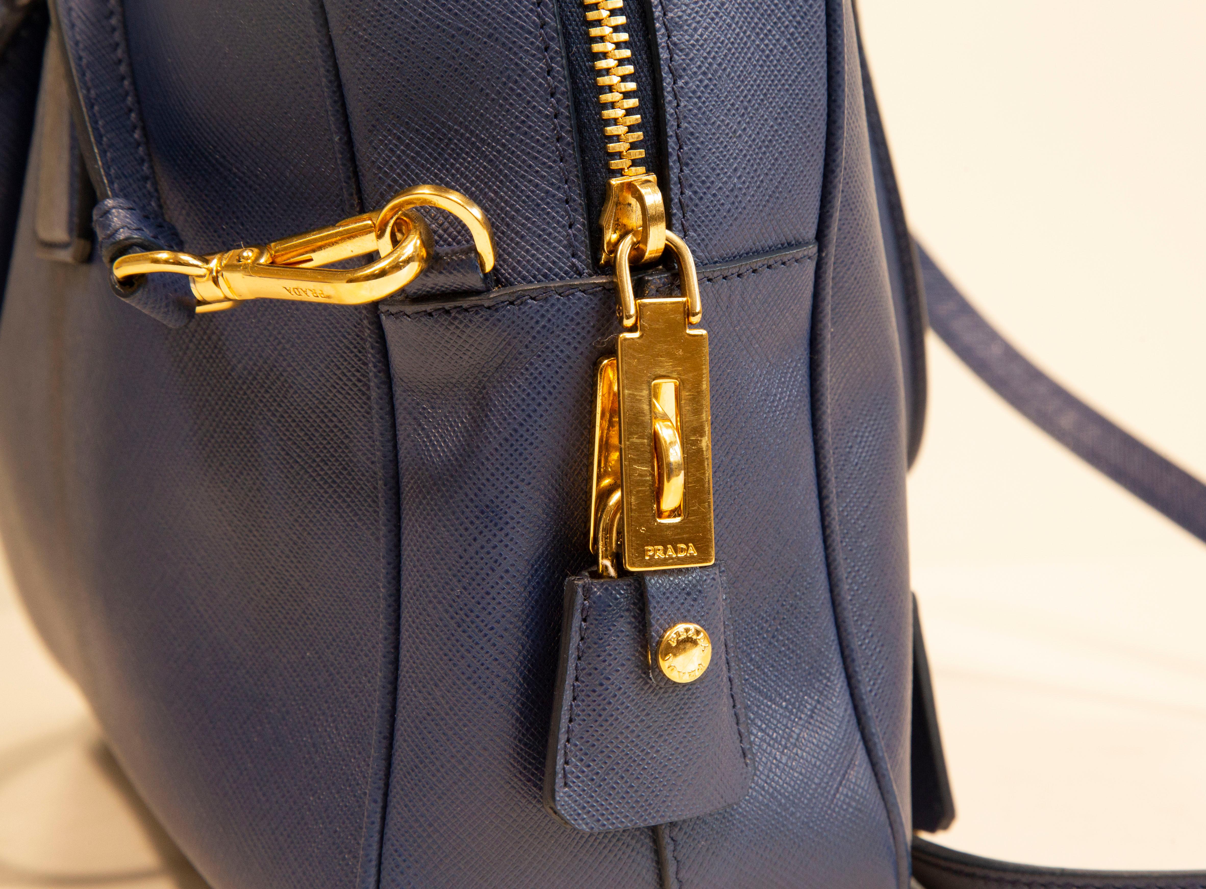 Women's  Prada Galleria Two Way Bag in Blue Saffiano Leather