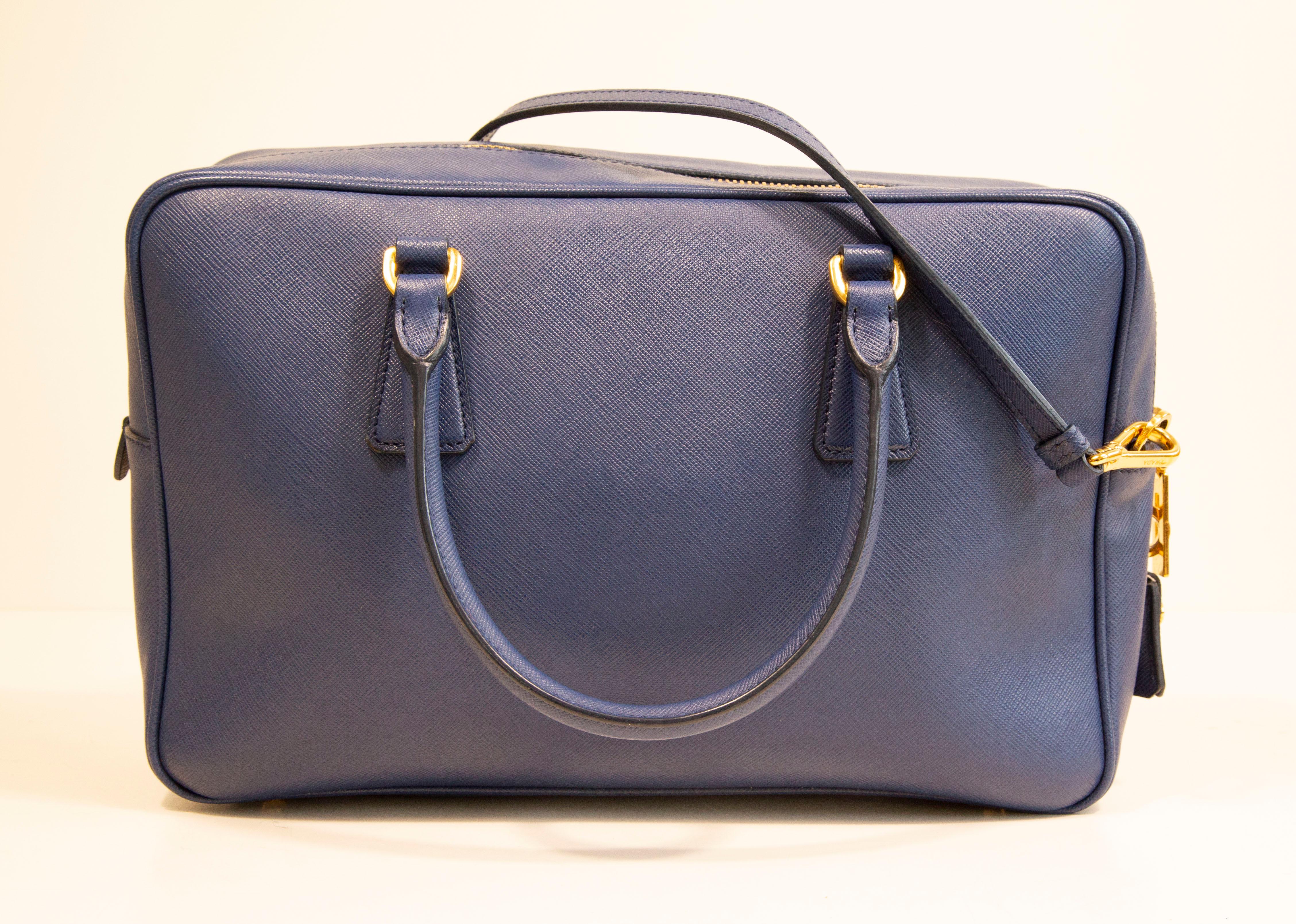  Prada Galleria Two Way Bag in Blue Saffiano Leather 2