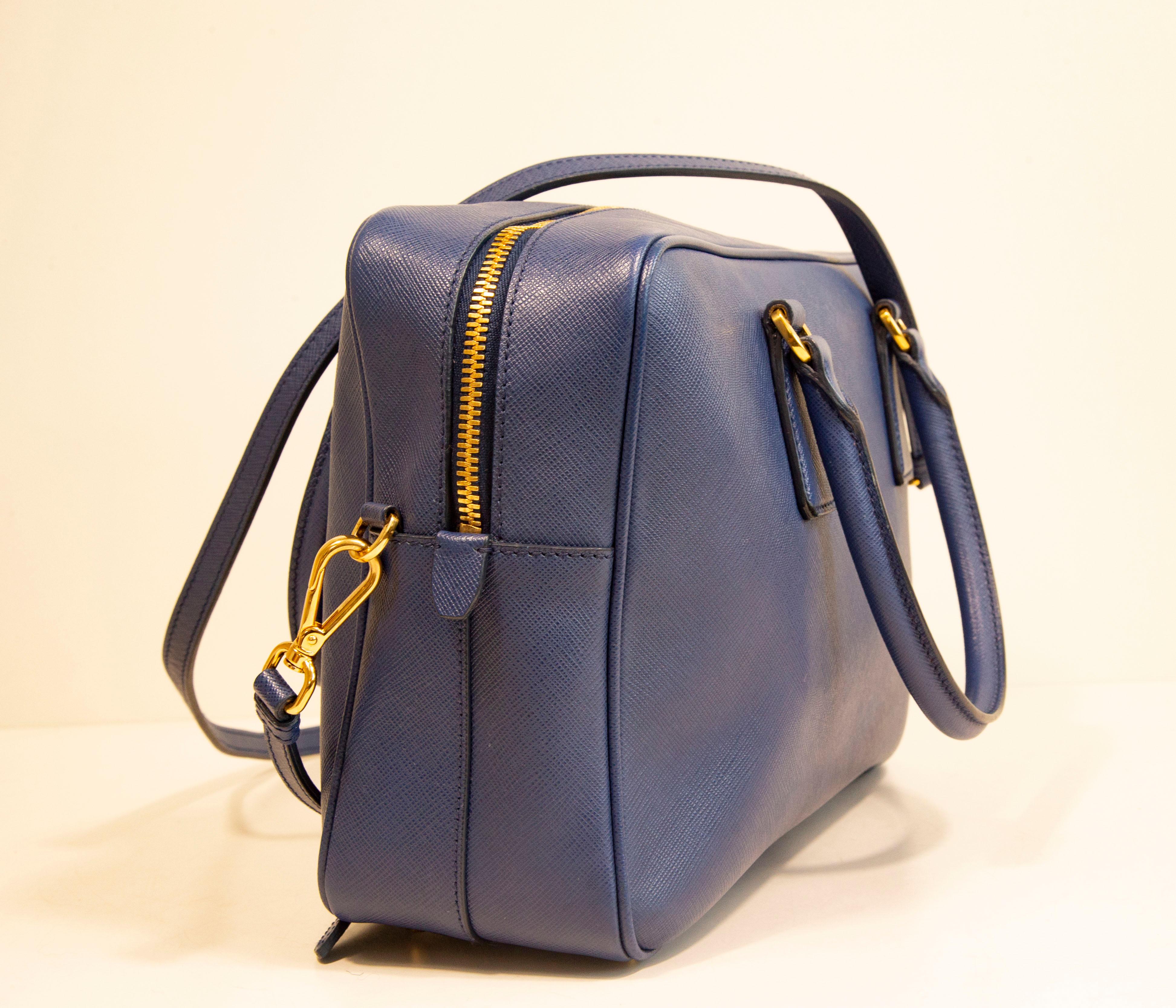  Prada Galleria Two Way Bag in Blue Saffiano Leather 3