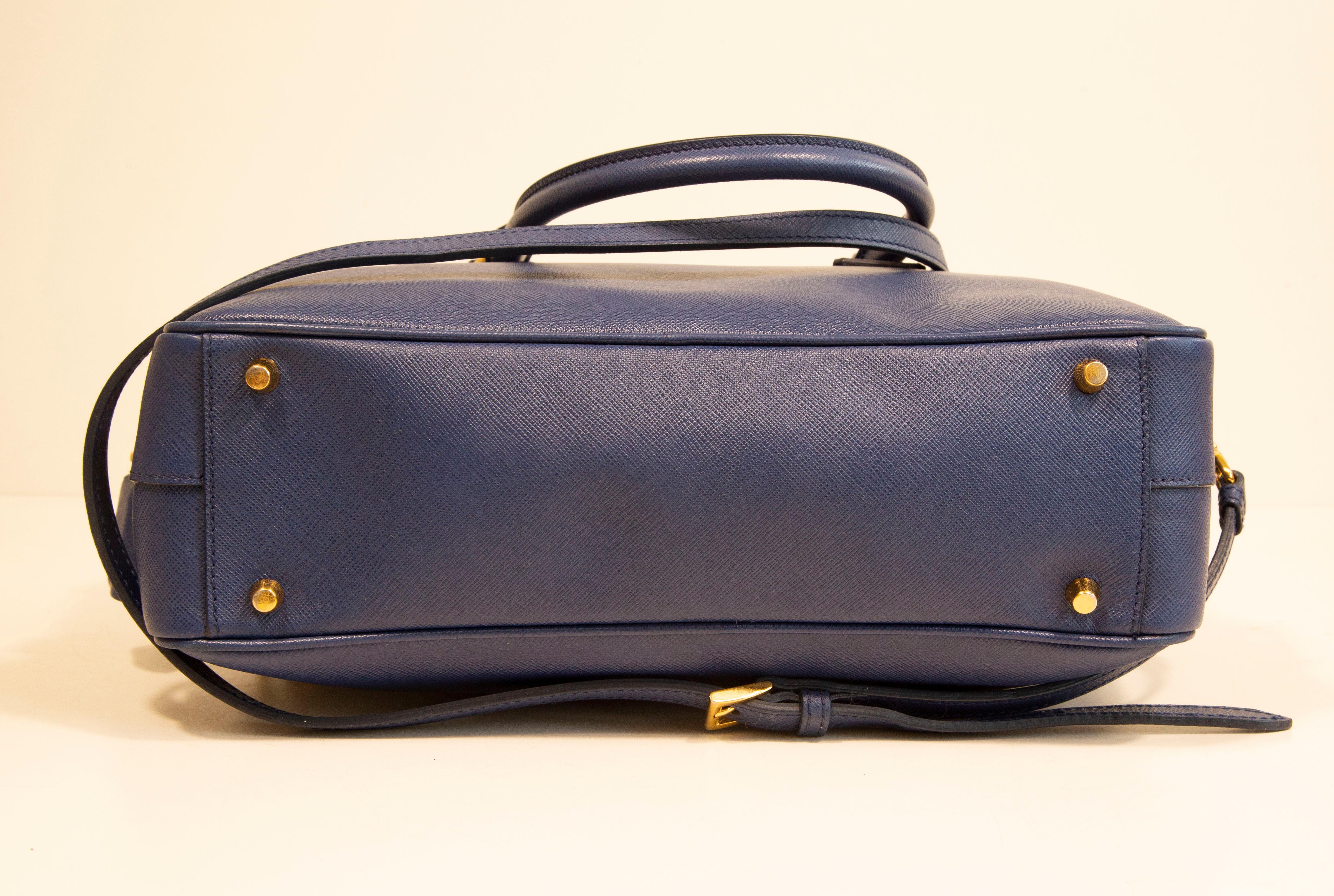  Prada Galleria Two Way Bag in Blue Saffiano Leather 4
