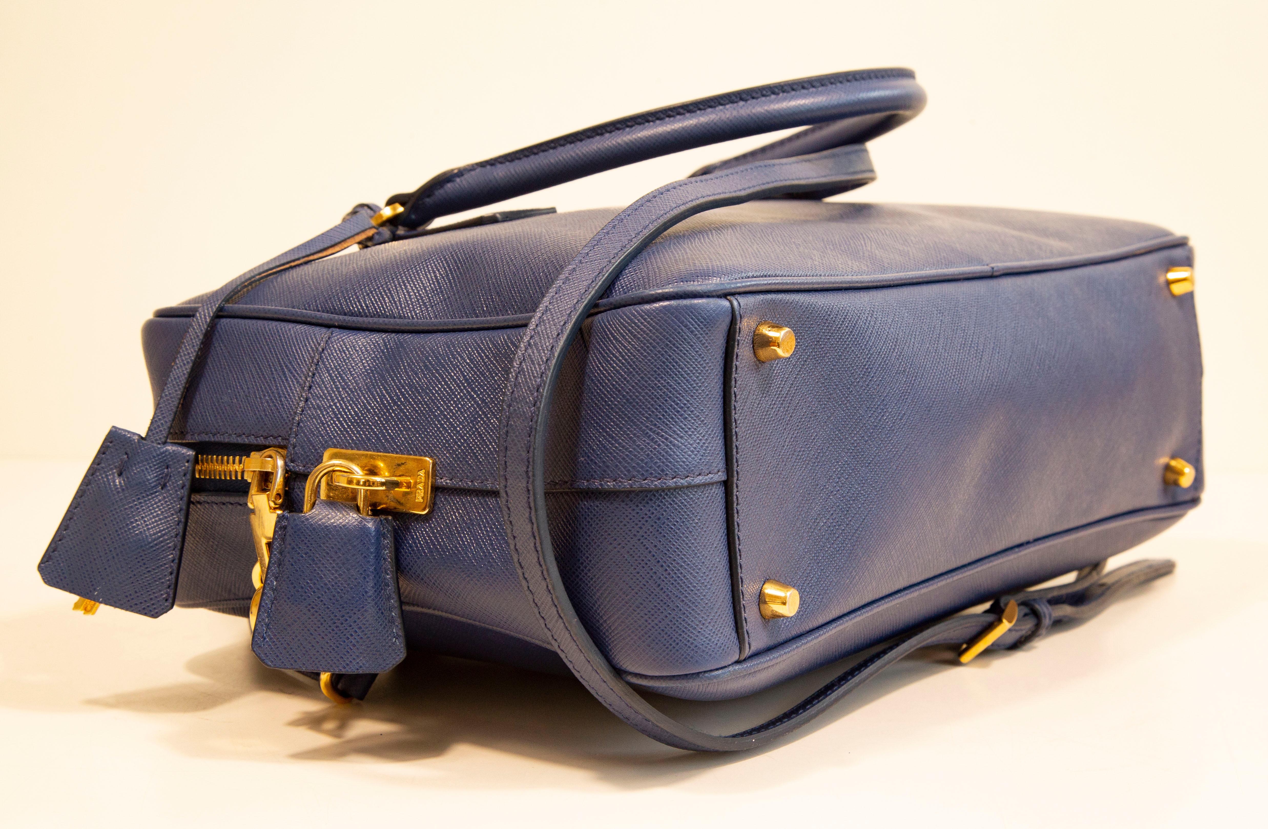  Prada Galleria Two Way Bag in Blue Saffiano Leather 5