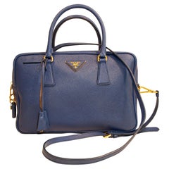 Used  Prada Galleria Two Way Bag in Blue Saffiano Leather