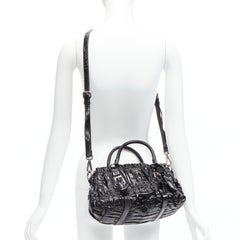 PRADA Gauffre black patent Matelasse leather top handle satchel bag