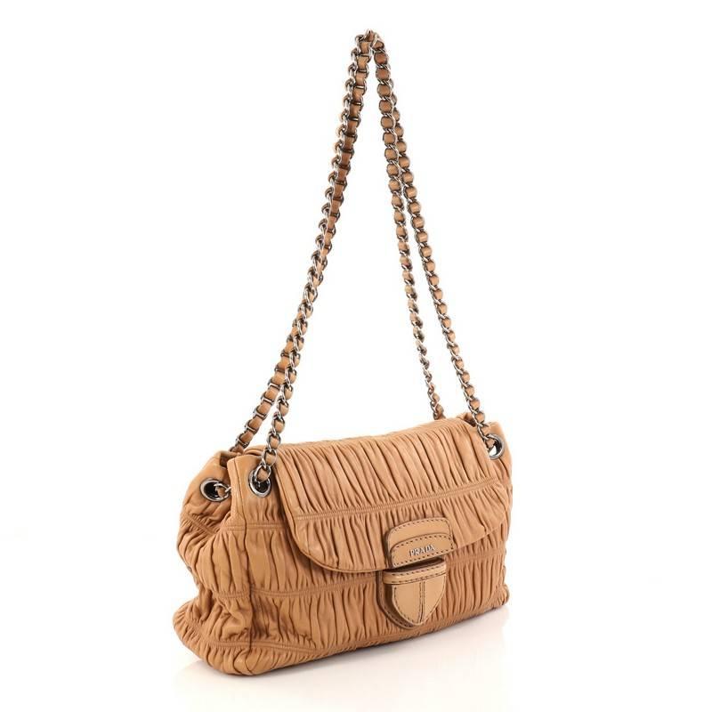 Brown Prada Gaufre Chain Flap Shoulder Bag Nappa Leather Medium