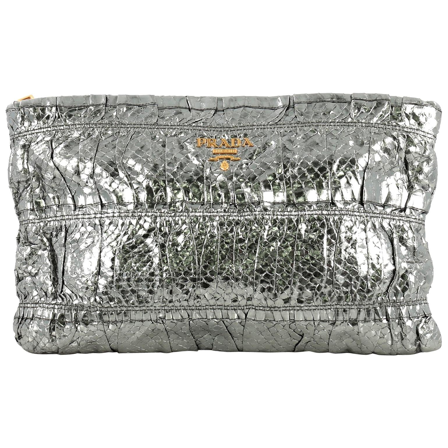 Prada Gaufre Clutch Python