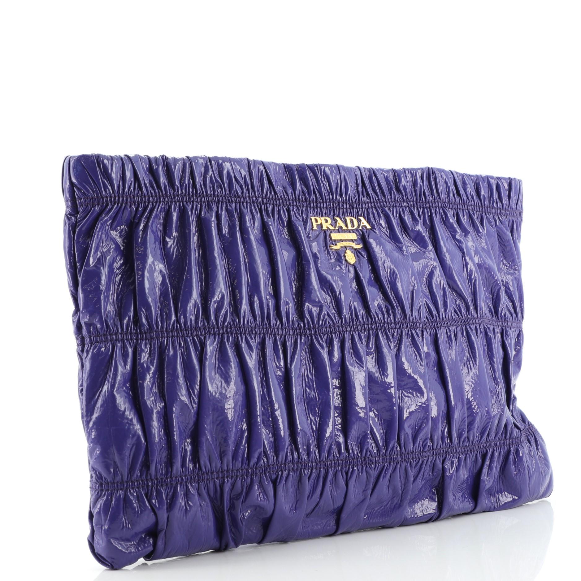 Purple Prada Gaufre Clutch Vernice Naplak