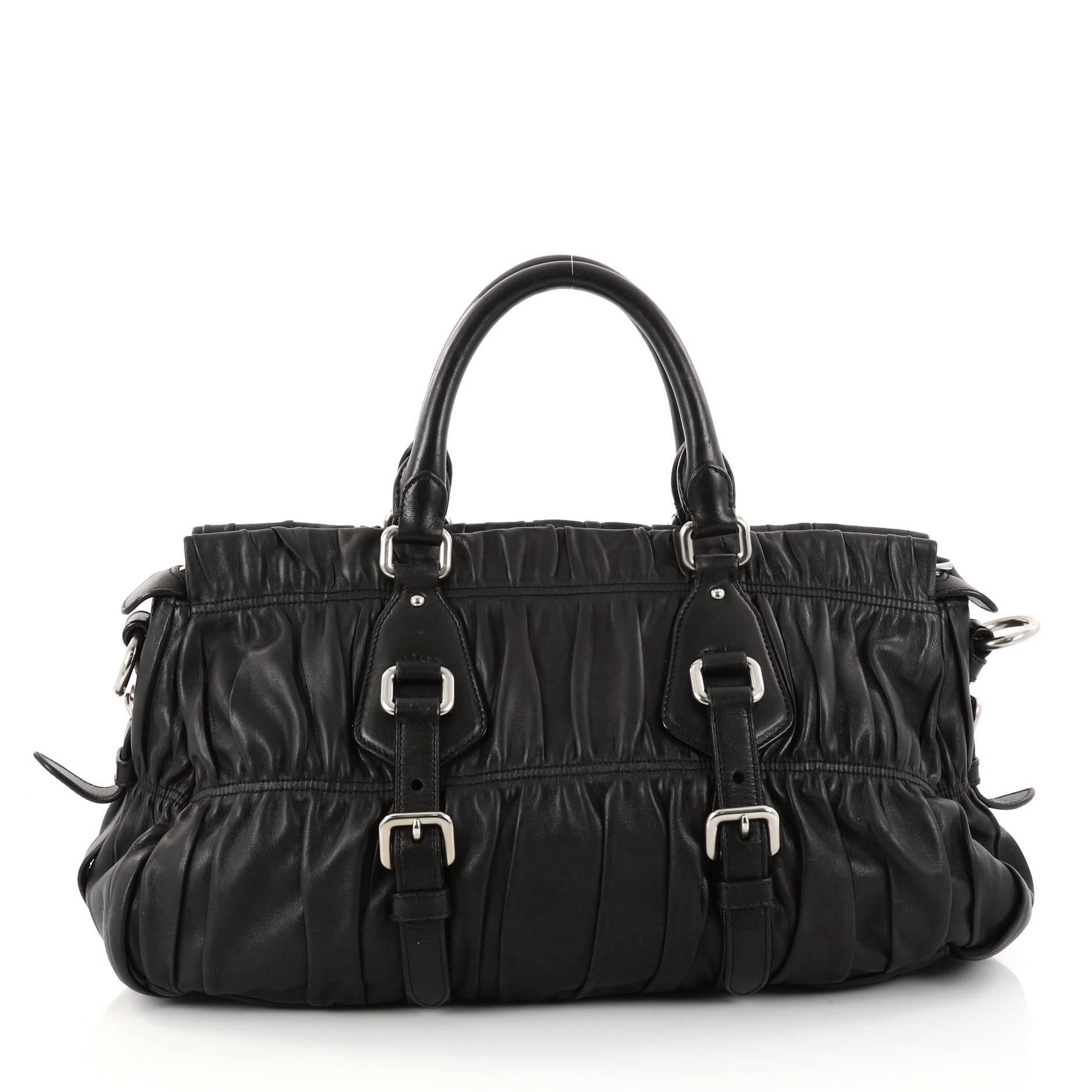 Prada Gaufre Convertible Satchel Nappa Leather Large In Good Condition In NY, NY