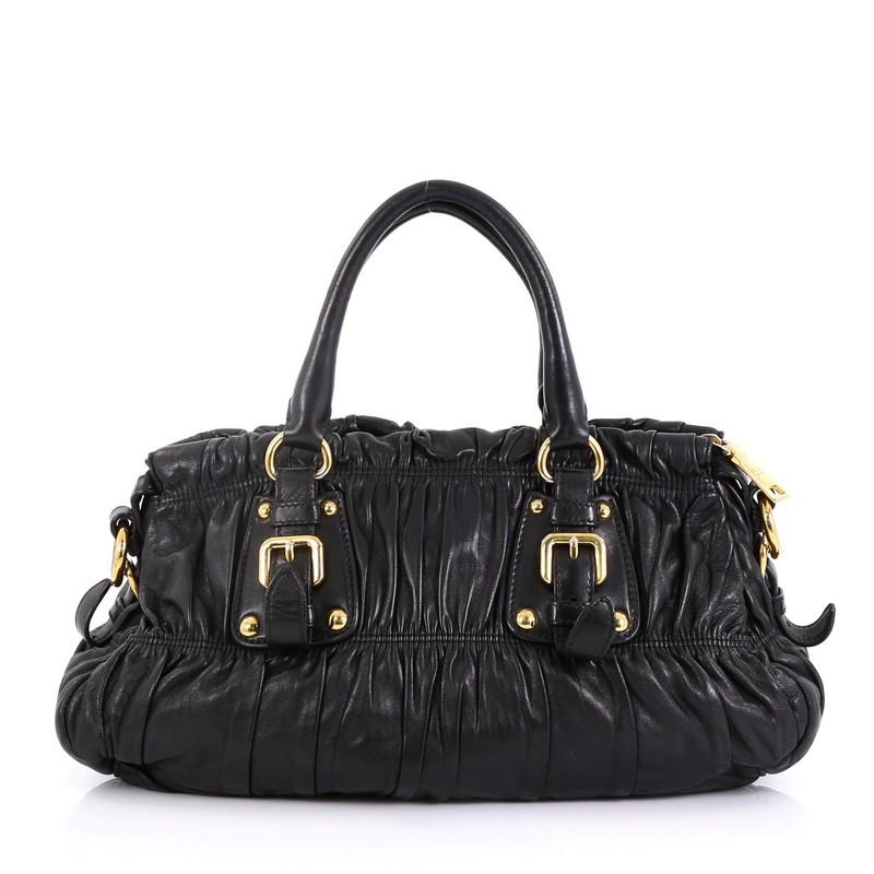 Black Prada Gaufre Convertible Satchel Nappa Leather Medium