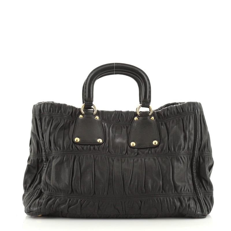 Black Prada Gaufre Convertible Tote Nappa Leather Medium