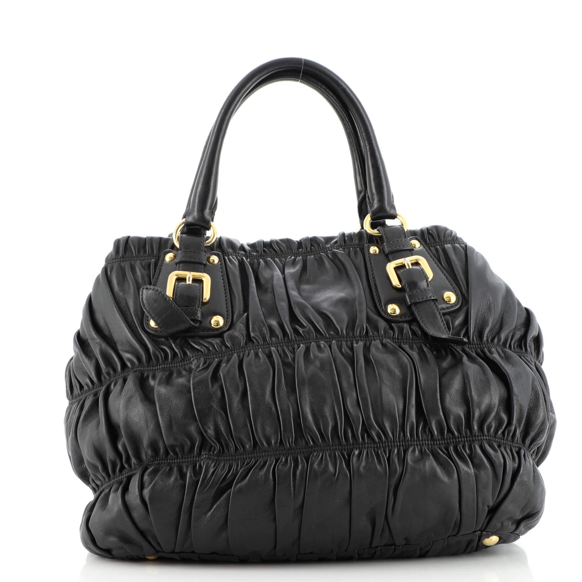 Black Prada Gaufre Convertible Tote Nappa Leather Medium