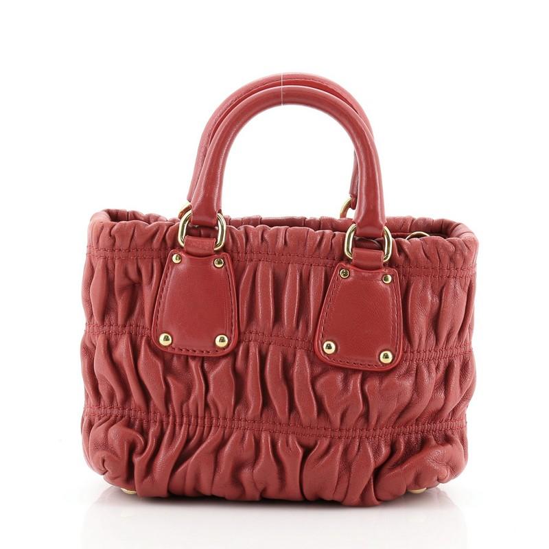 Brown Prada Gaufre Convertible Tote Nappa Leather Mini