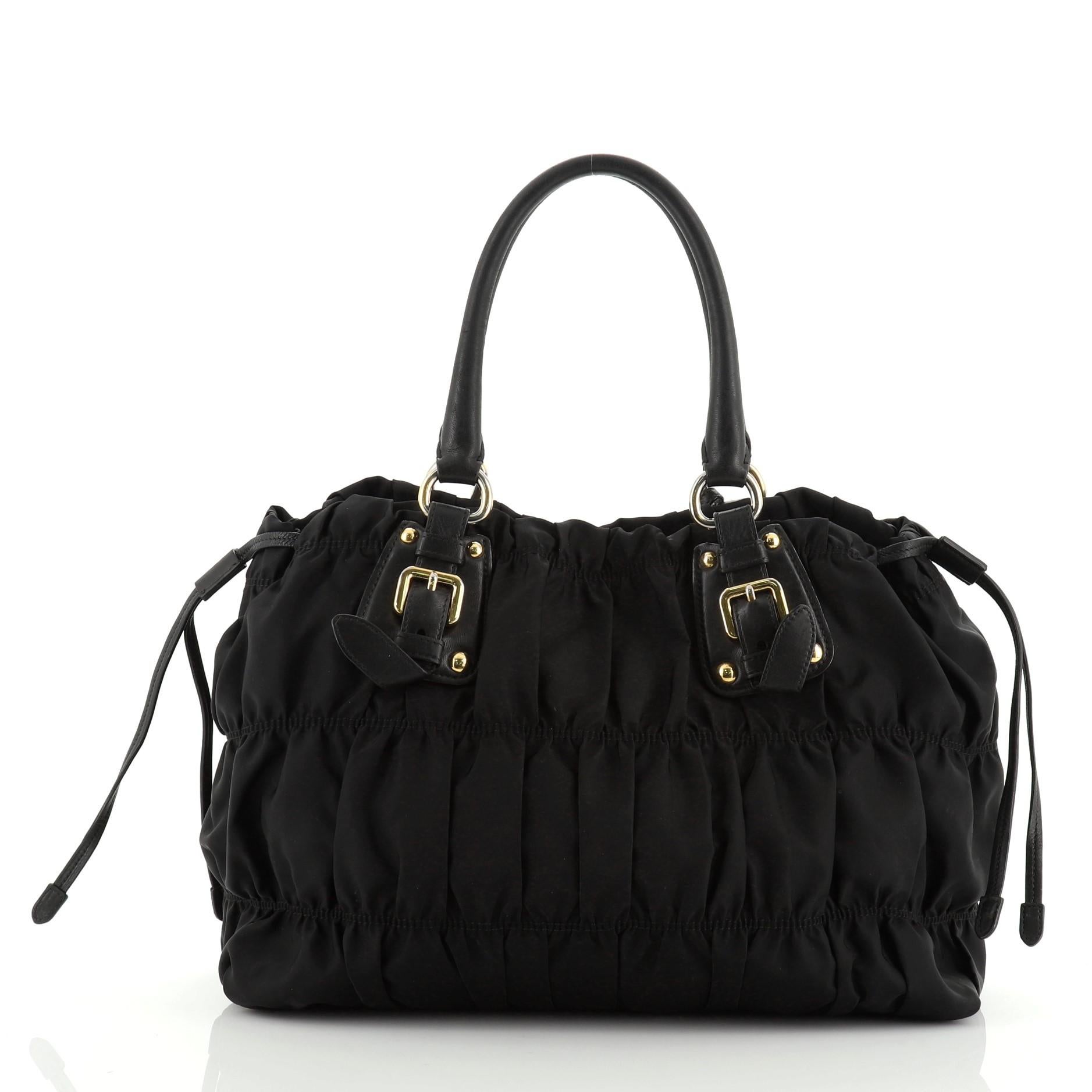 Black Prada Gaufre Convertible Tote Tessuto Large