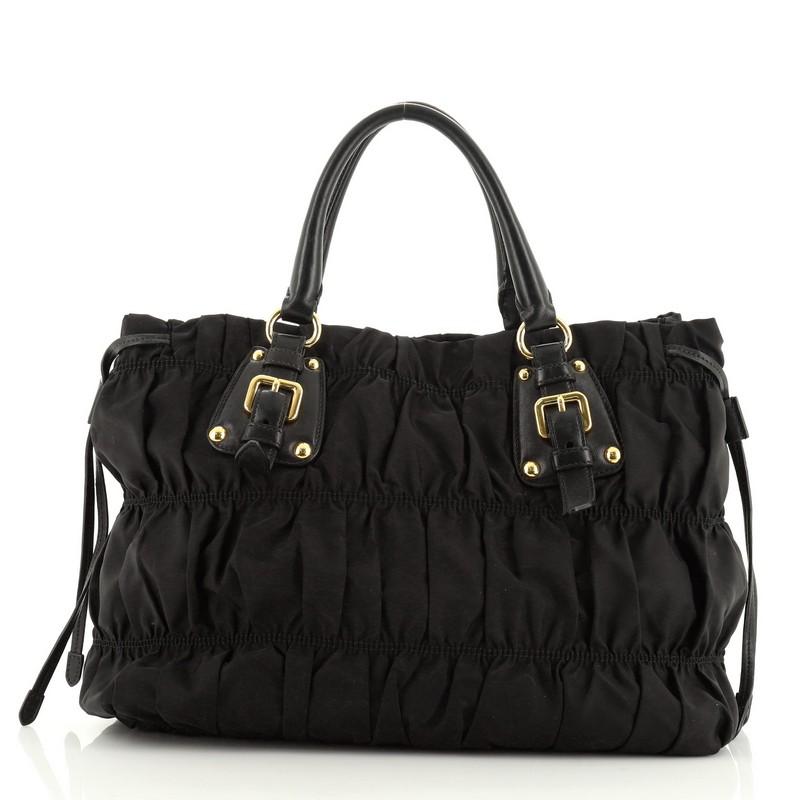 Black Prada Gaufre Convertible Tote Tessuto Medium