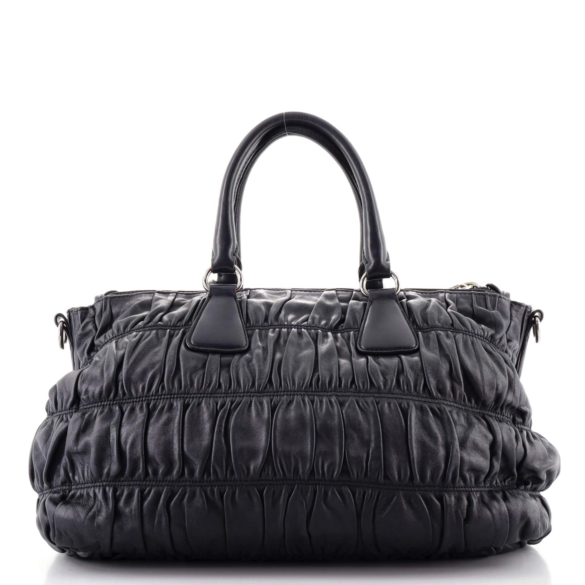 Black Prada Gaufre Double Zip Convertible Tote Nappa Leather Large