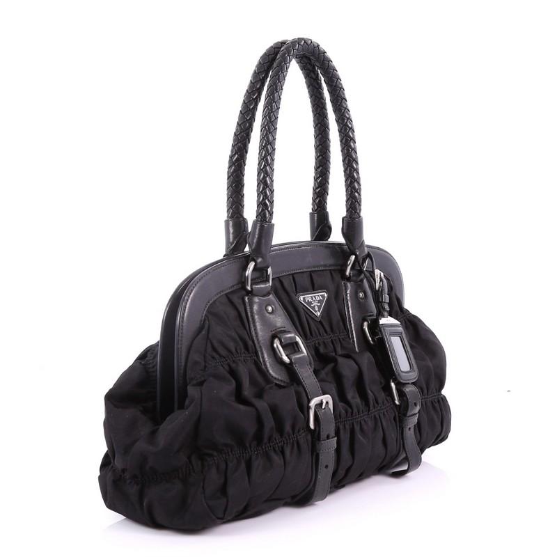 Black Prada Gaufre Frame Bag Tessuto Medium