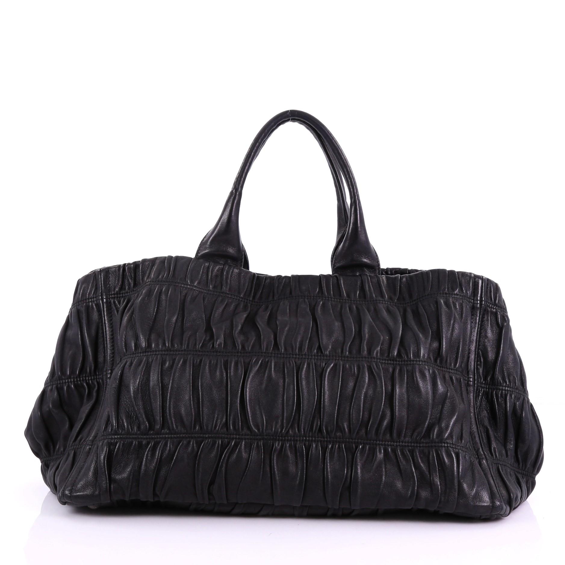 Black Prada Gaufre Shopping Tote Nappa Leather Large