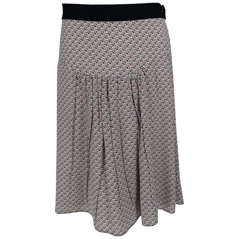 Prada Geometric Print Silk Yoke Waist Skirt 46 For Sale at 1stDibs