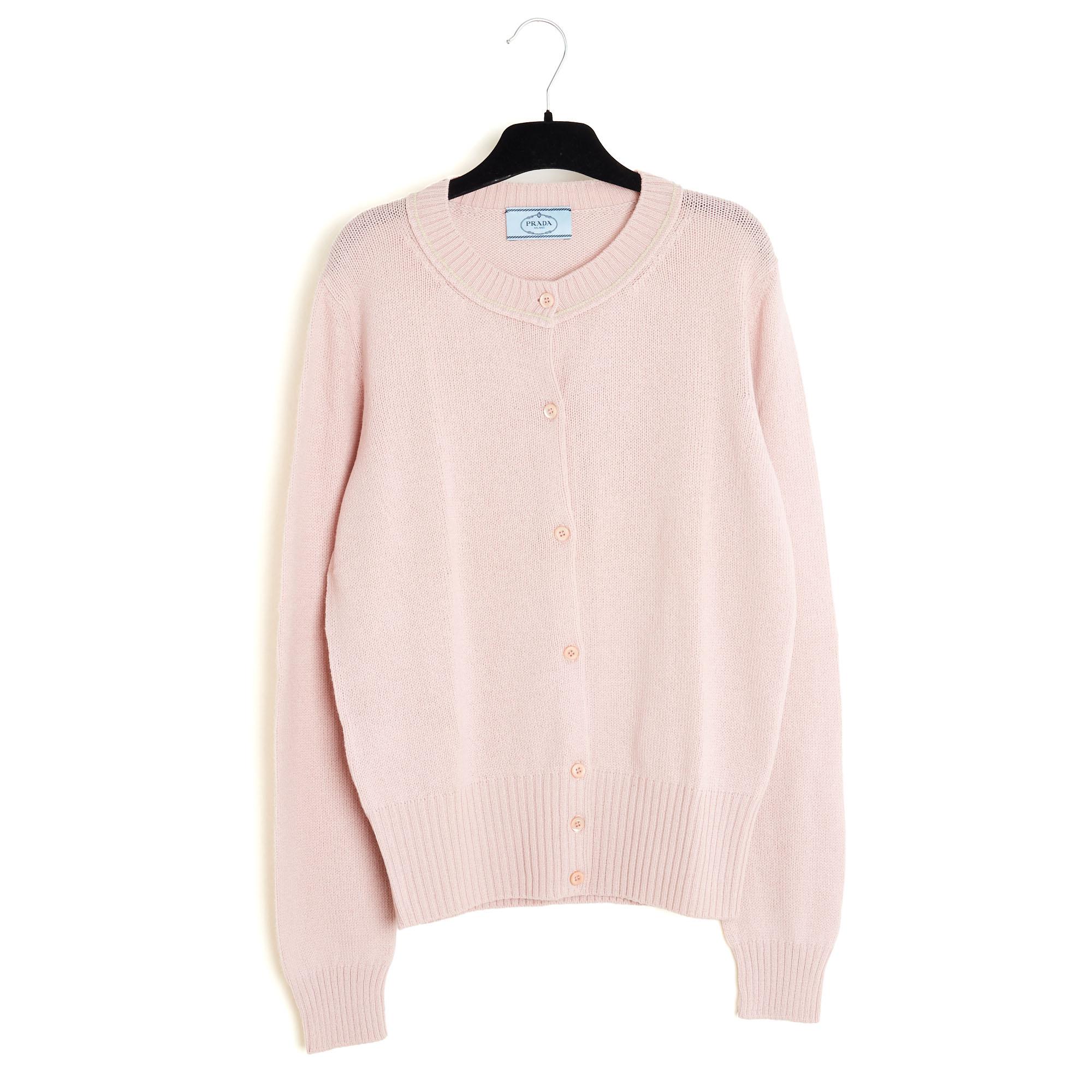Donna Prada Gilet Rose FR38 Rosa Lana Cashmere Cardigan US12 US10 in vendita