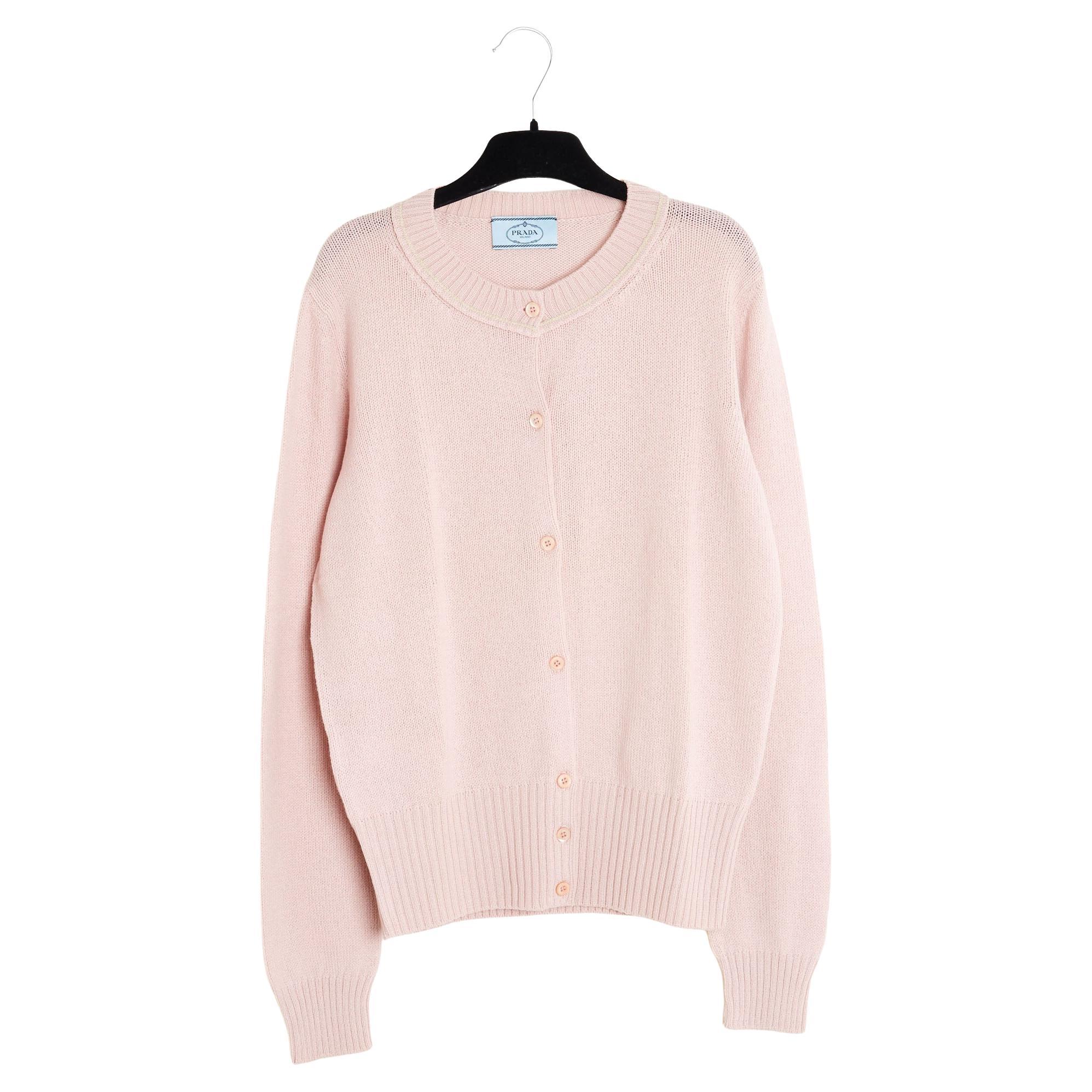 Prada Gilet Rose FR38 Rosa Lana Cashmere Cardigan US12 US10 in vendita