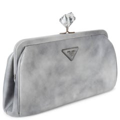 PRADA Giorgio grey leather 2010 CRYSTAL KISSLOCK Clutch Bag