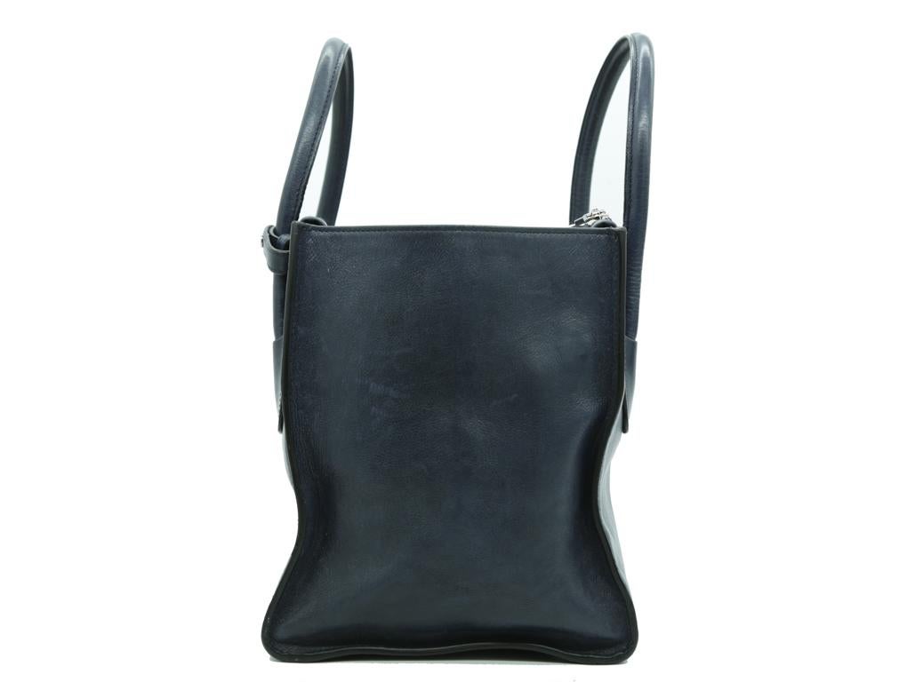 Black PRADA Glace Calf Twin Pocket Tote Navy Blue