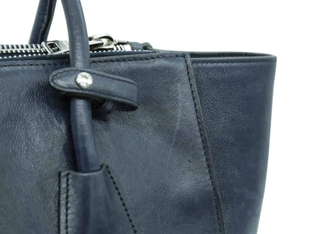 PRADA Glace Calf Twin Pocket Tote Navy Blue In Good Condition In London, GB