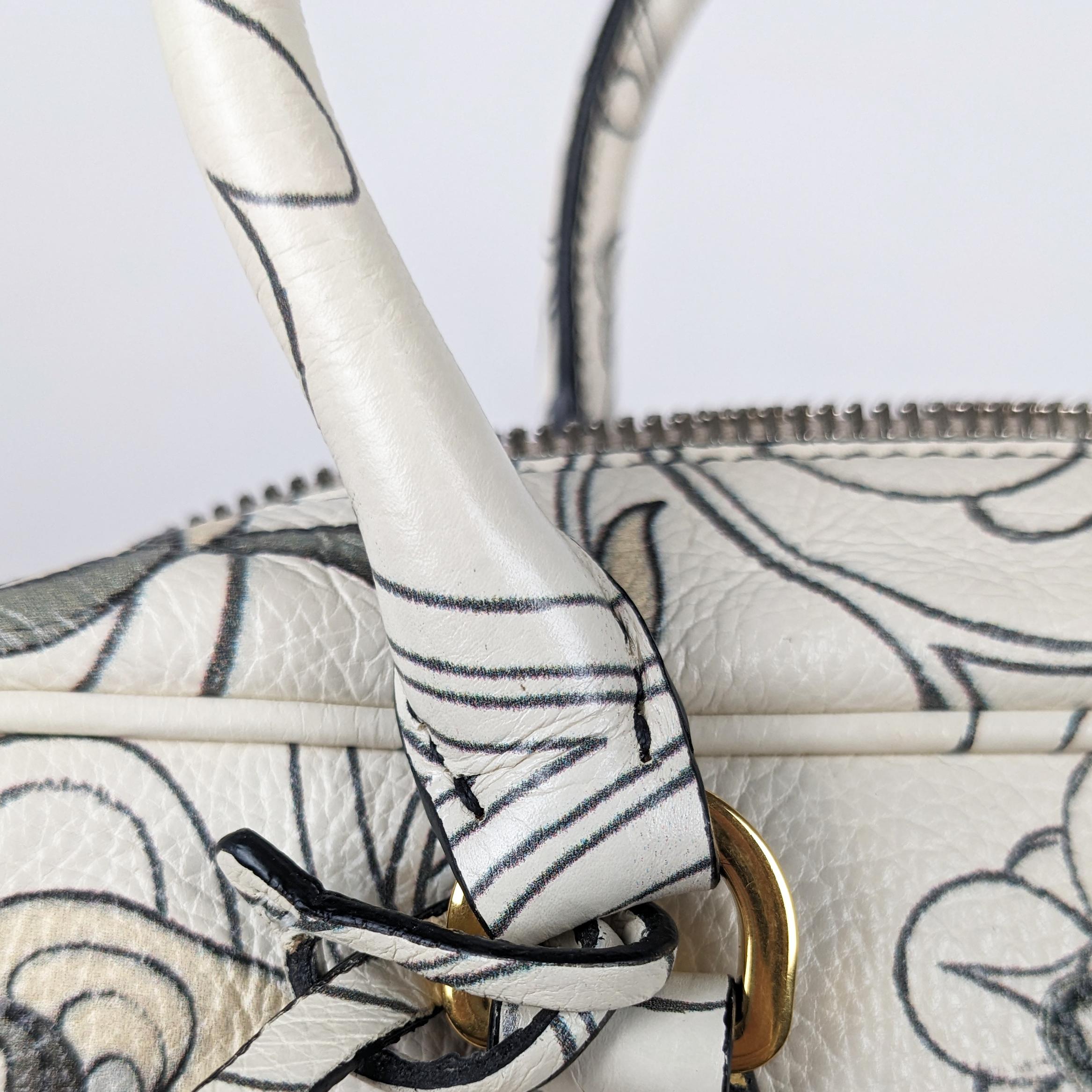 Prada Glace Calfskin Rabbit Print Bauletto Opaline Satchel 2