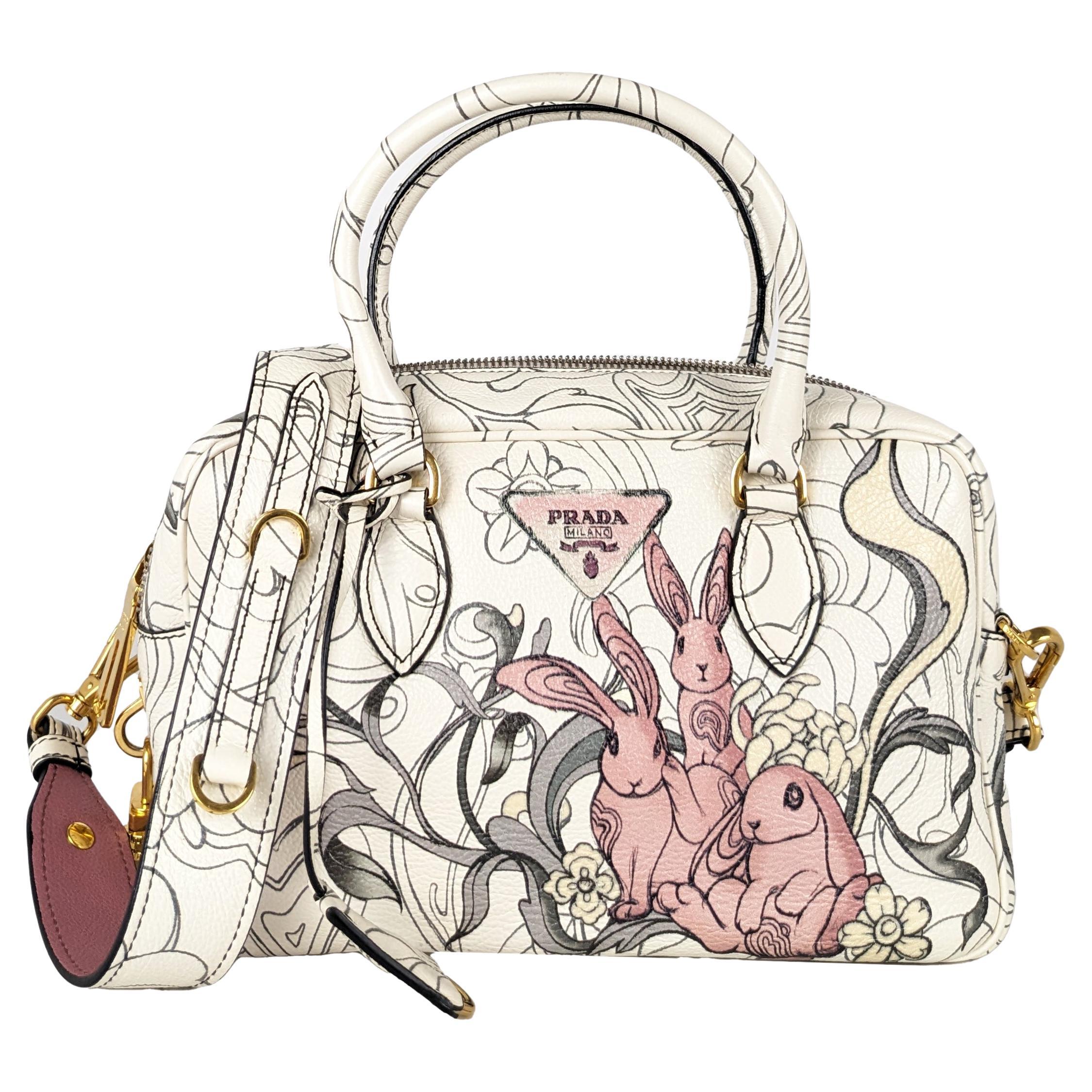 Sold at Auction: Prada Ivory Glace Calfskin Leather Double Zip Crossbody