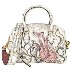 Prada Glace Calfskin Rabbit Print Bauletto Opaline Satchel