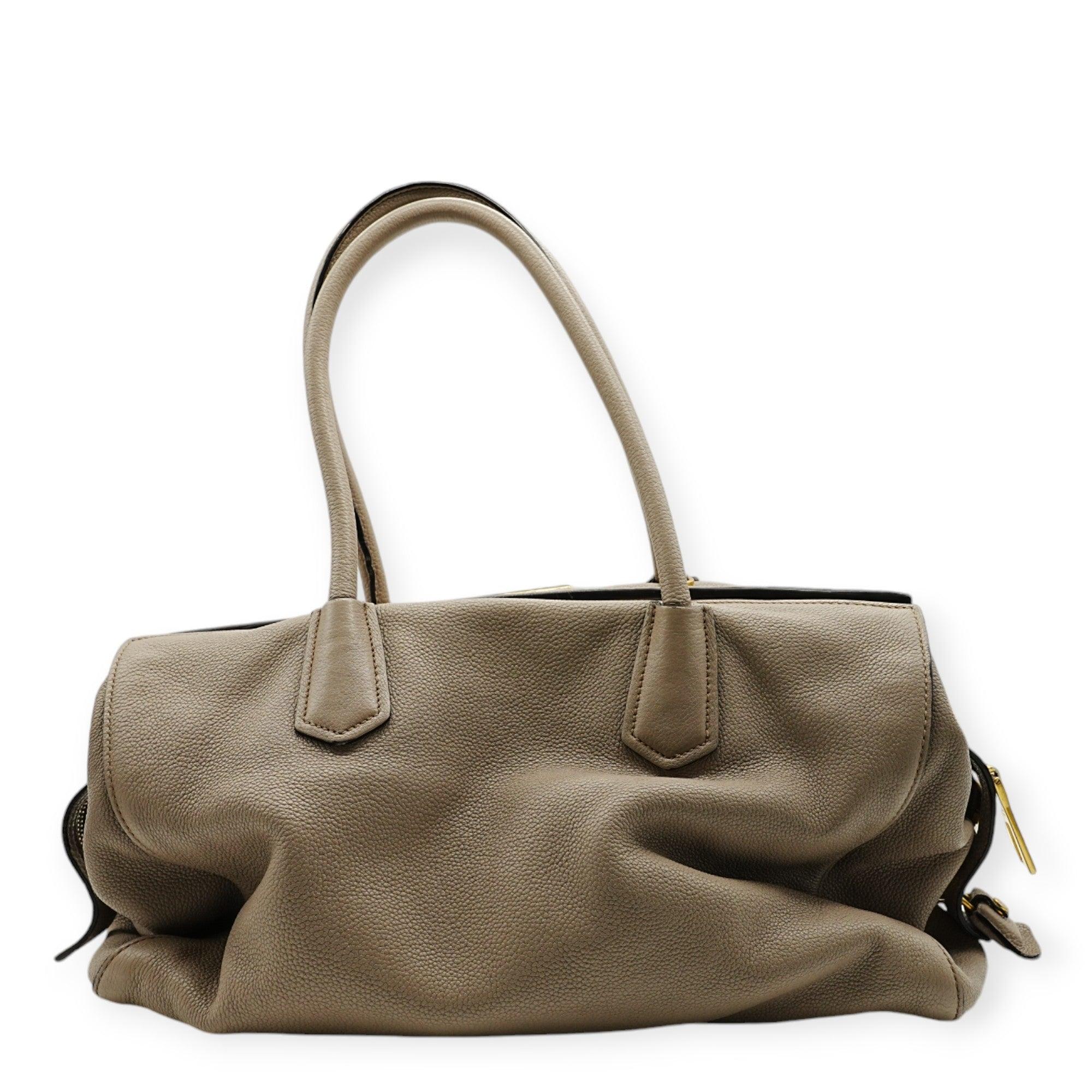 Brown Prada Glace Grey Shopping Bag - '10s