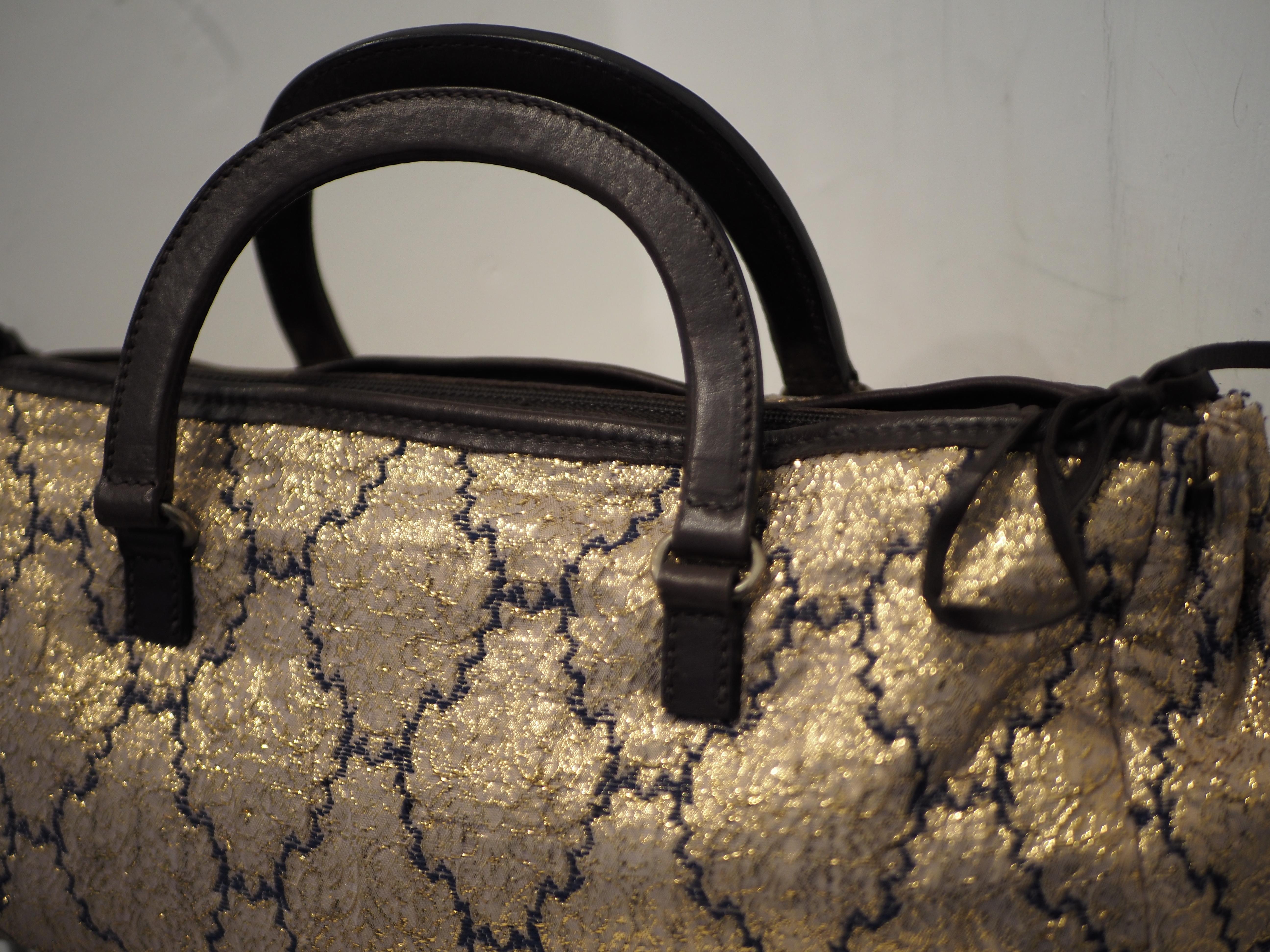 Prada gold and brown brocade handle bag For Sale 1