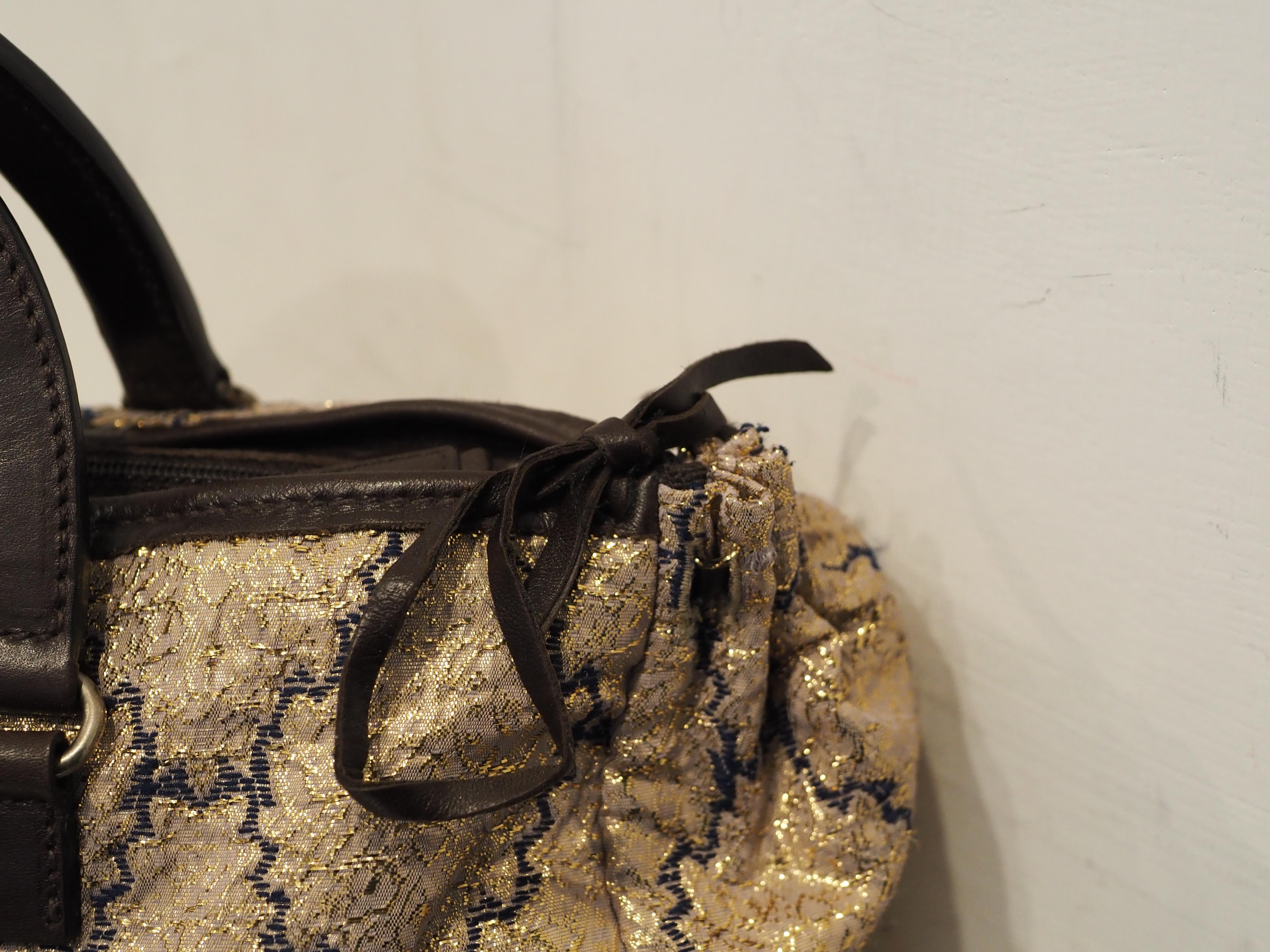 Prada gold and brown brocade handle bag For Sale 2