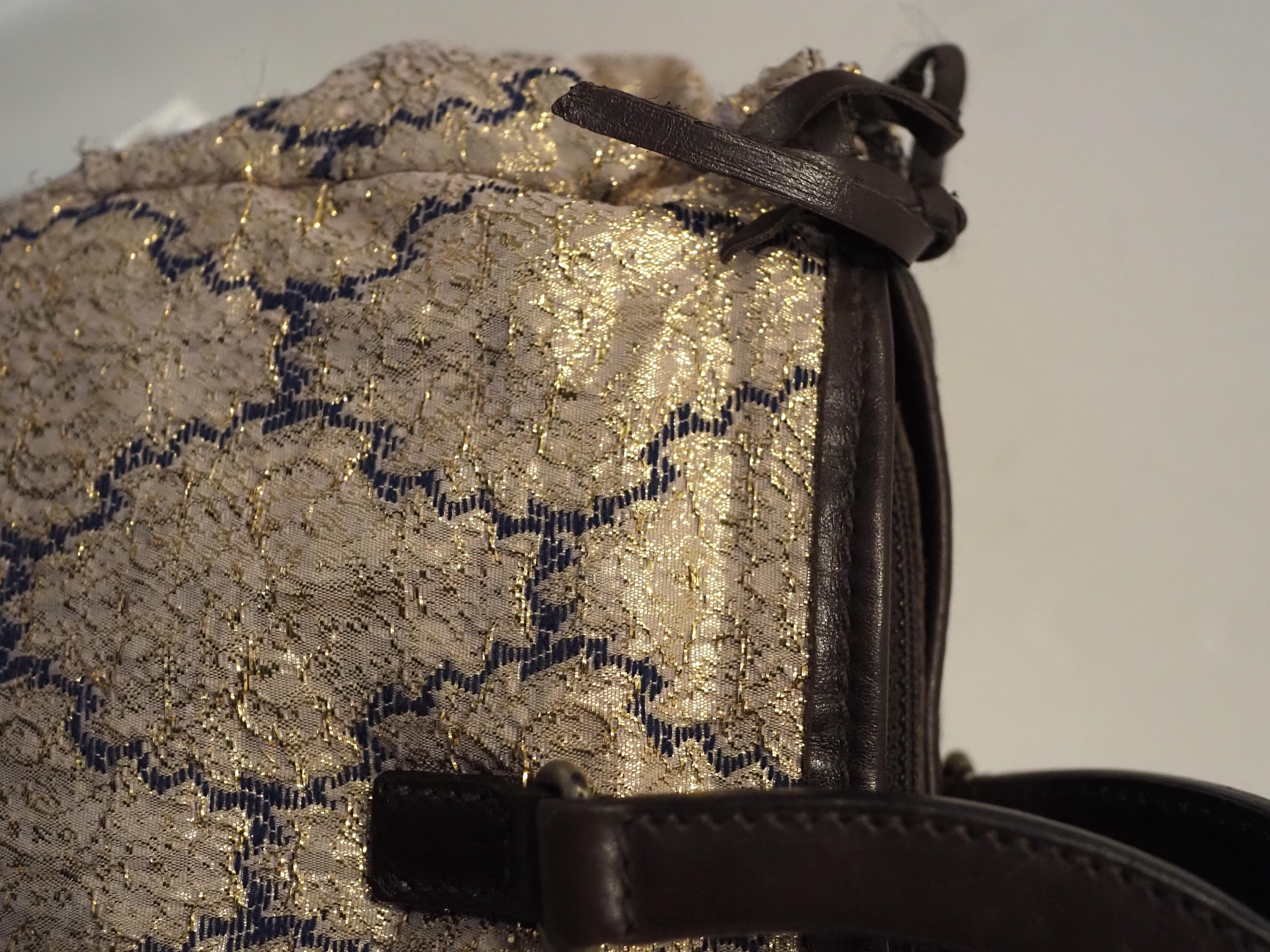 Prada gold and brown brocade handle bag For Sale 3