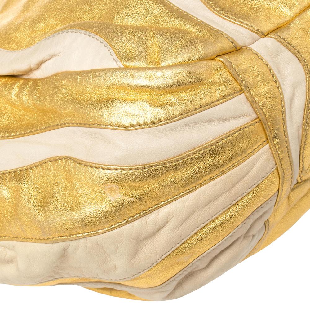 Prada Gold/Beige Stripe Leather Hobo 6