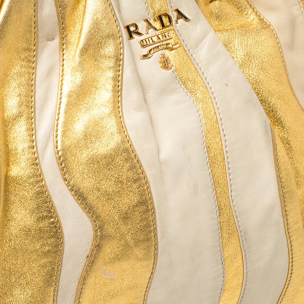 Prada Gold/Beige Stripe Leather Hobo 8
